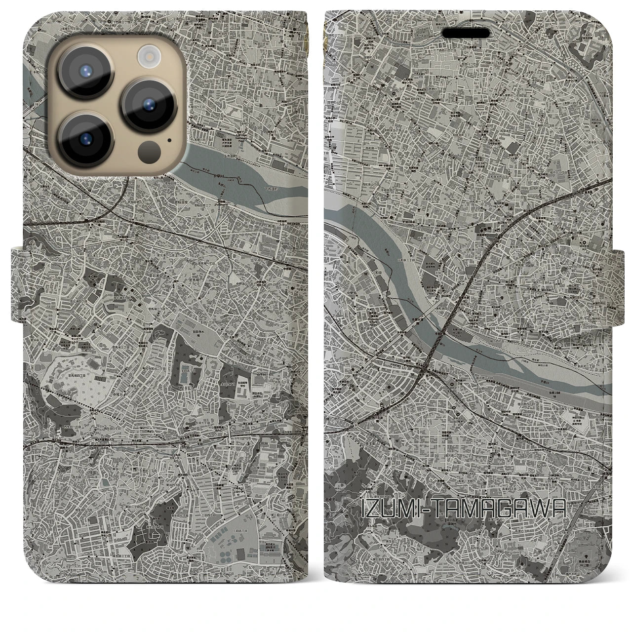 【和泉多摩川(東京都)】地図柄iPhoneケース(手帳タイプ)モノトーン・iPhone 14 Pro Max 用