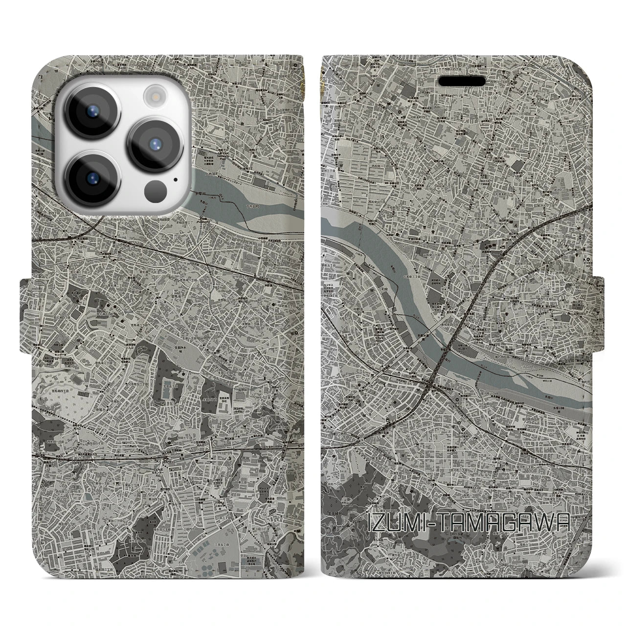 【和泉多摩川(東京都)】地図柄iPhoneケース(手帳タイプ)モノトーン・iPhone 14 Pro 用