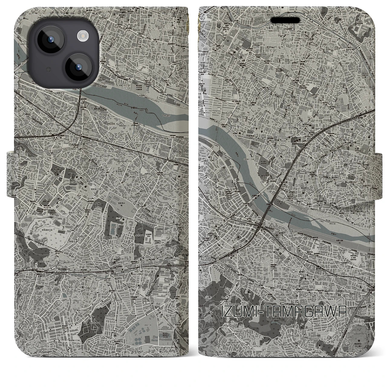 【和泉多摩川(東京都)】地図柄iPhoneケース(手帳タイプ)モノトーン・iPhone 14 Plus 用
