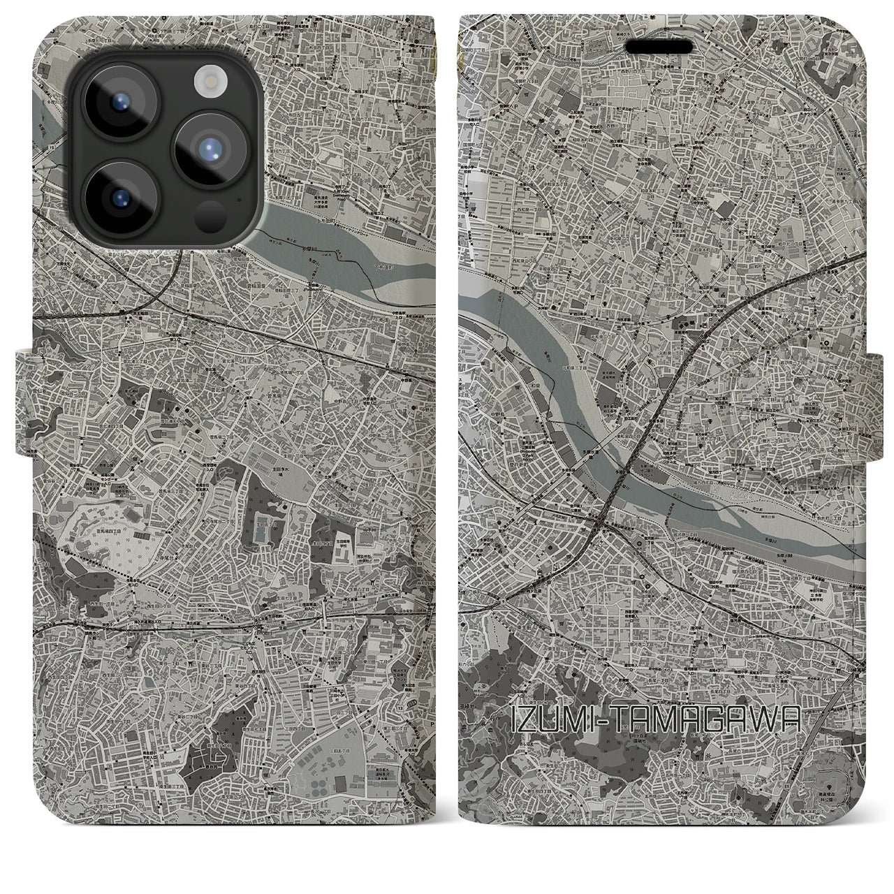 【和泉多摩川(東京都)】地図柄iPhoneケース(手帳タイプ)モノトーン・iPhone 15 Pro Max 用