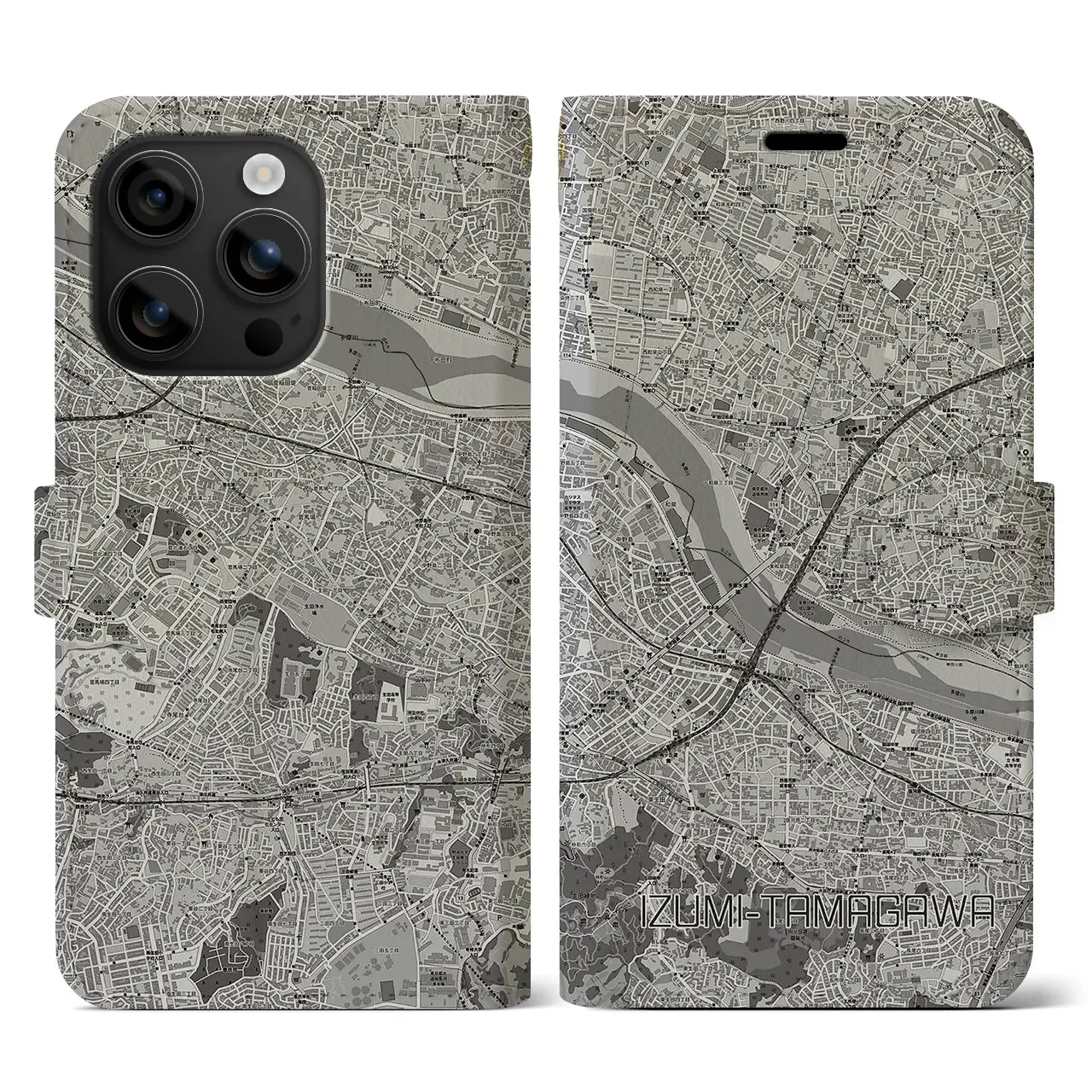 【和泉多摩川(東京都)】地図柄iPhoneケース(手帳タイプ)モノトーン・iPhone 16 用