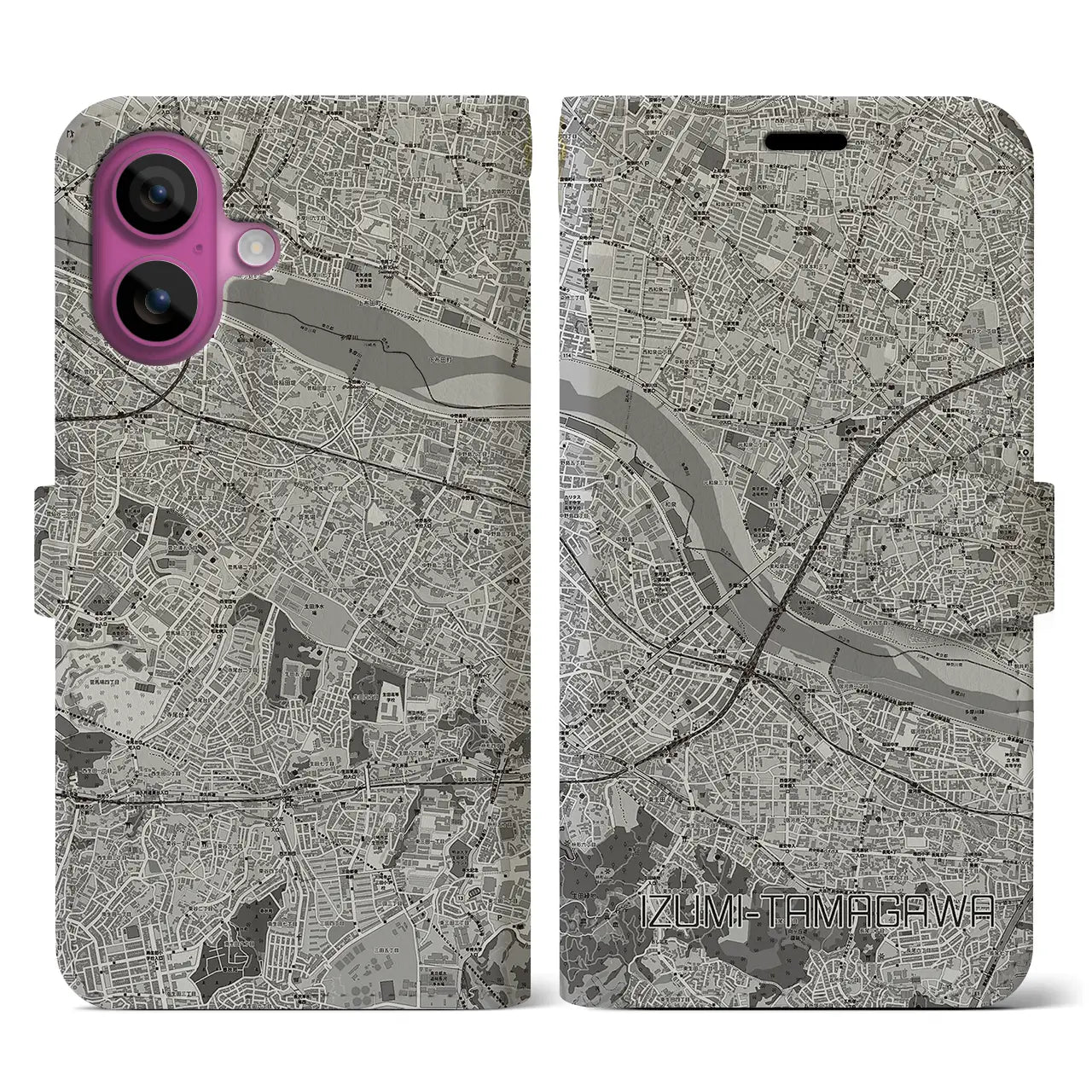 【和泉多摩川(東京都)】地図柄iPhoneケース(手帳タイプ)モノトーン・iPhone 16 Pro 用