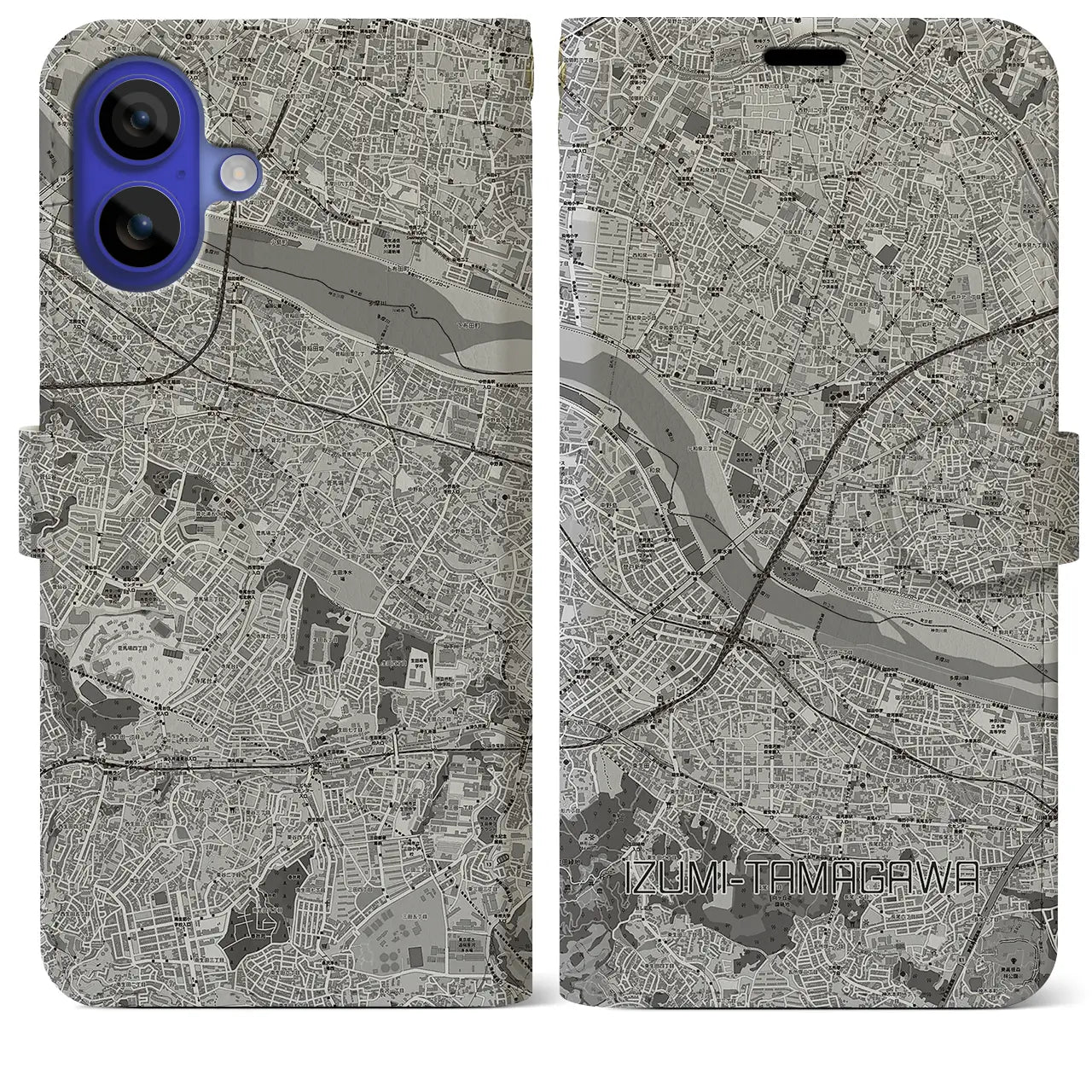 【和泉多摩川(東京都)】地図柄iPhoneケース(手帳タイプ)モノトーン・iPhone 16 Pro Max 用