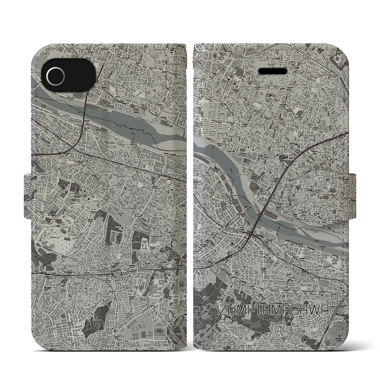 【和泉多摩川(東京都)】地図柄iPhoneケース(手帳タイプ)モノトーン・iPhone SE(第3 / 第2世代) / 8 / 7 / 6s / 6 用