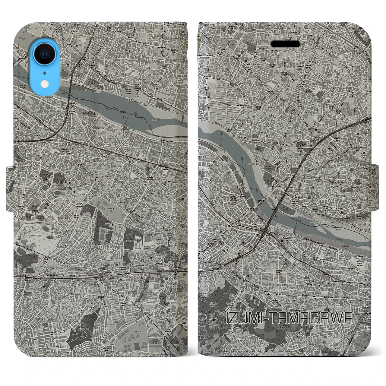 【和泉多摩川(東京都)】地図柄iPhoneケース(手帳タイプ)モノトーン・iPhone XR 用