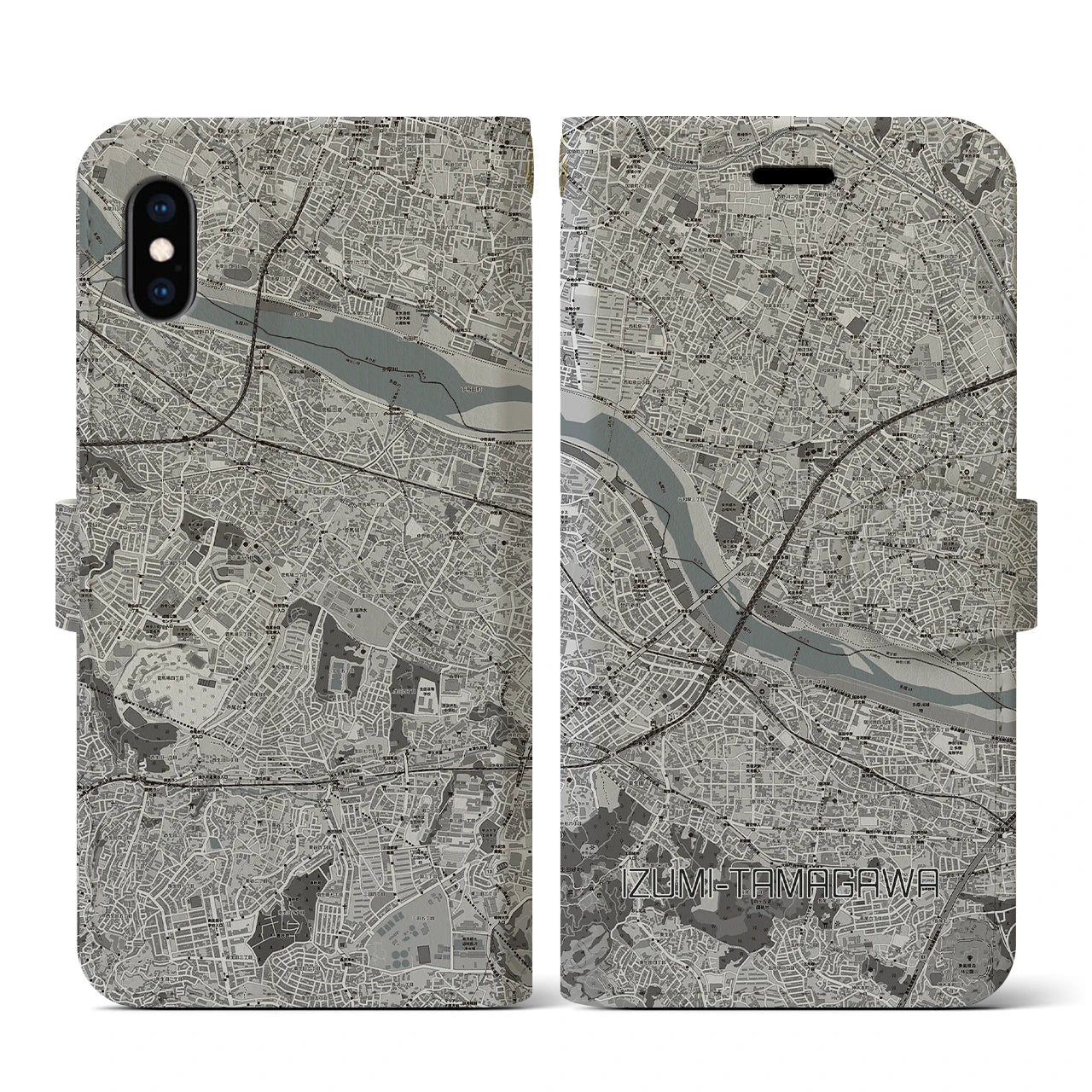 【和泉多摩川(東京都)】地図柄iPhoneケース(手帳タイプ)モノトーン・iPhone XS / X 用
