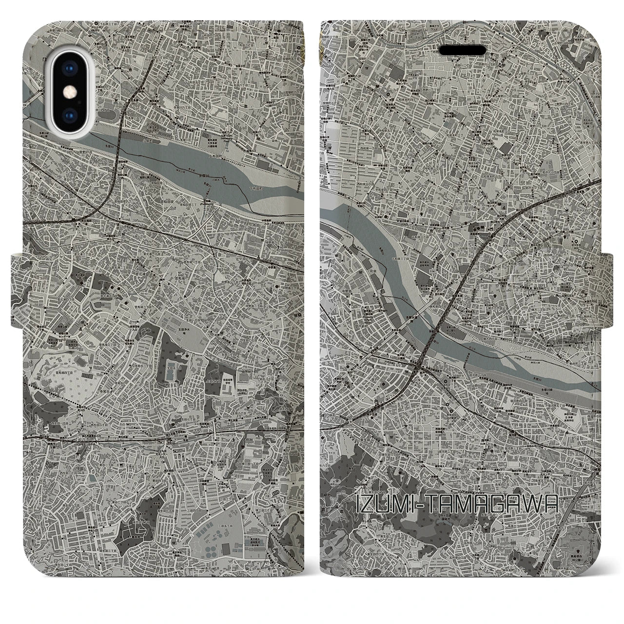 【和泉多摩川(東京都)】地図柄iPhoneケース(手帳タイプ)モノトーン・iPhone XS Max 用