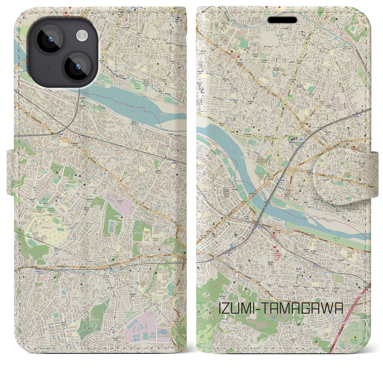 【和泉多摩川(東京都)】地図柄iPhoneケース(手帳タイプ)ナチュラル・iPhone 14 Plus 用