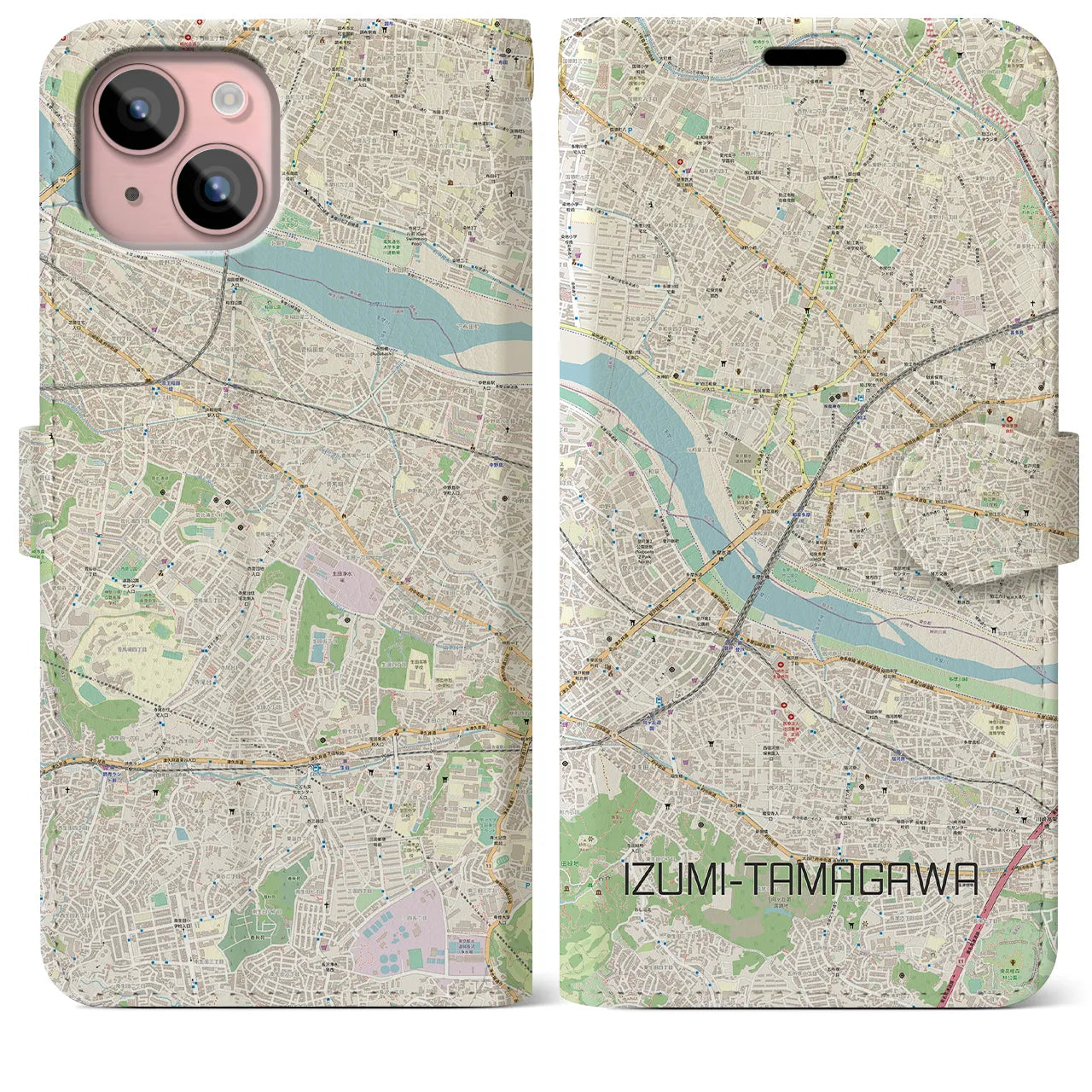【和泉多摩川(東京都)】地図柄iPhoneケース(手帳タイプ)ナチュラル・iPhone 15 Plus 用