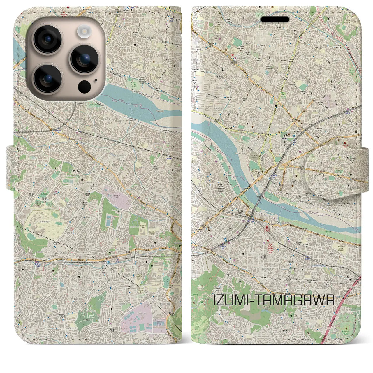 【和泉多摩川(東京都)】地図柄iPhoneケース(手帳タイプ)ナチュラル・iPhone 16 Plus 用