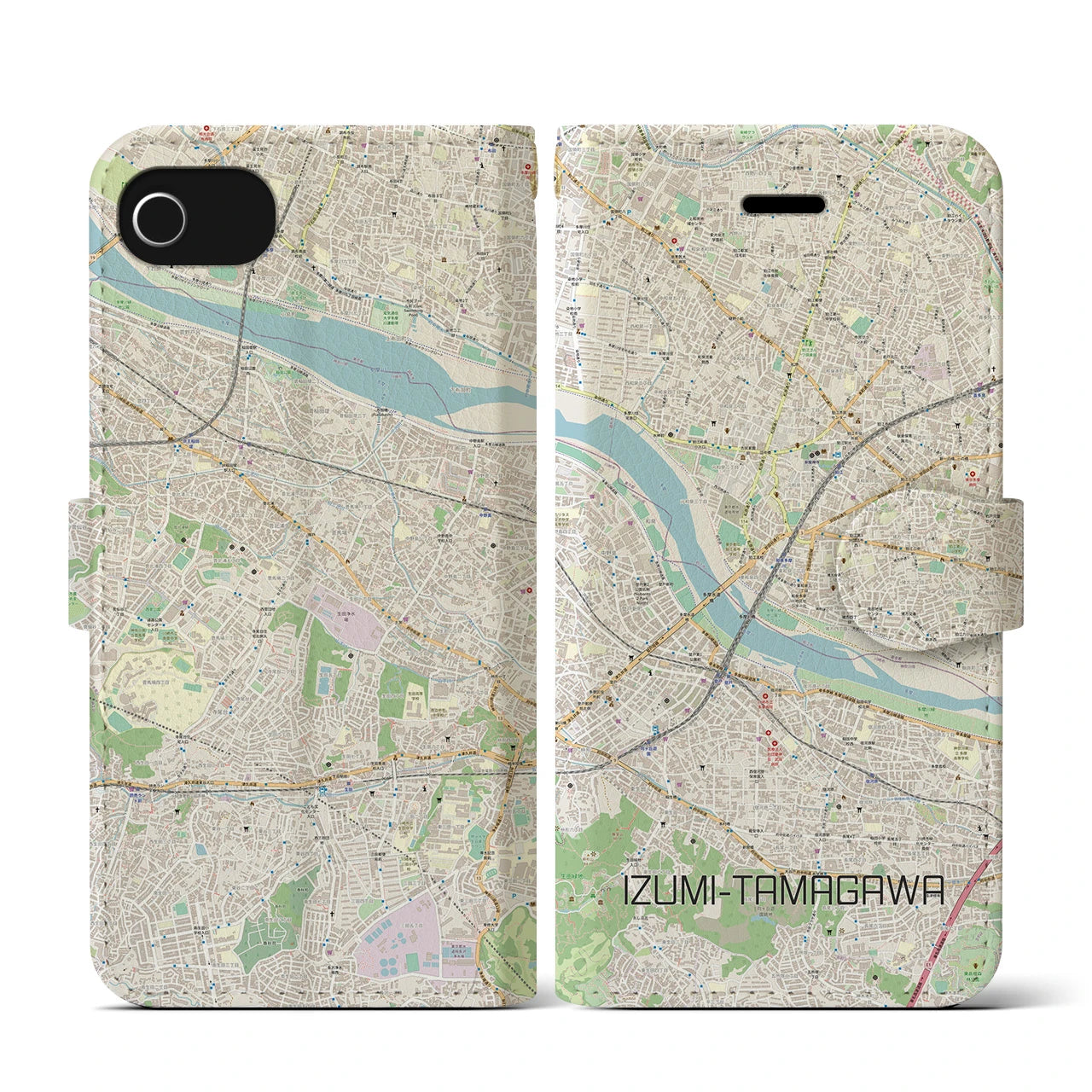 【和泉多摩川(東京都)】地図柄iPhoneケース(手帳タイプ)ナチュラル・iPhone SE(第3 / 第2世代) / 8 / 7 / 6s / 6 用