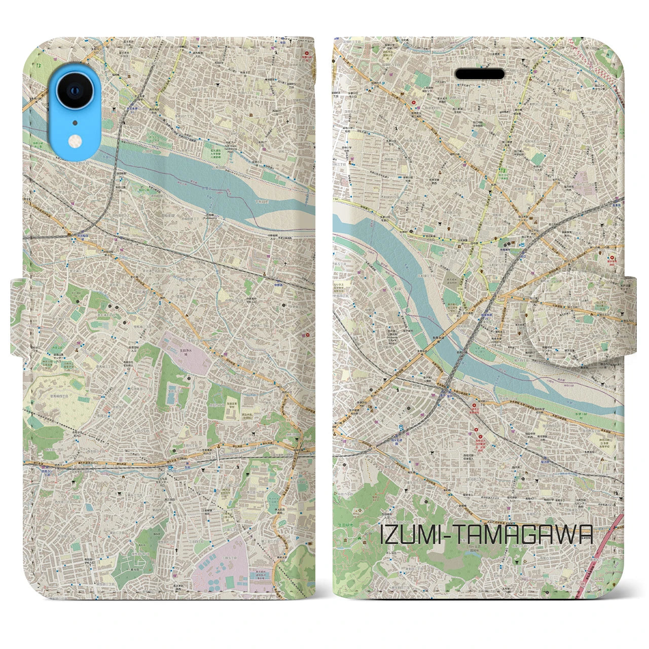【和泉多摩川(東京都)】地図柄iPhoneケース(手帳タイプ)ナチュラル・iPhone XR 用