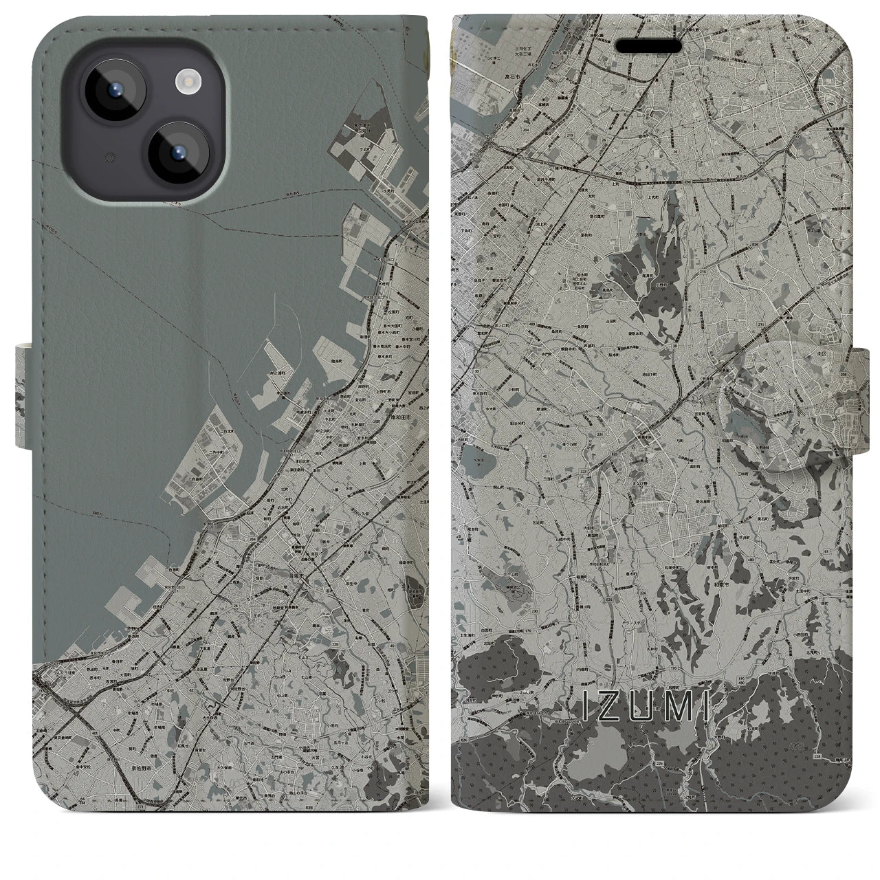 【和泉(大阪府)】地図柄iPhoneケース(手帳タイプ)