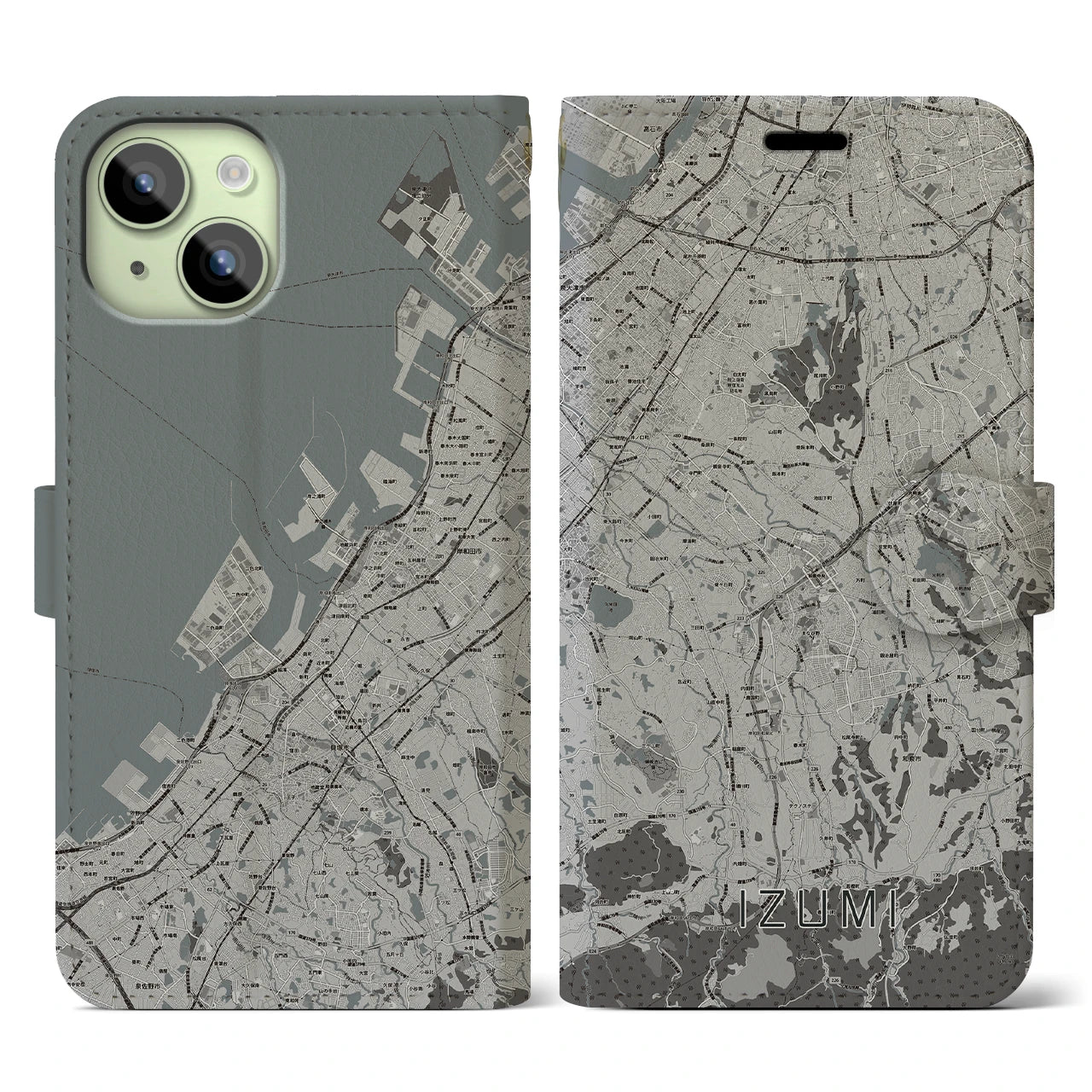 【和泉(大阪府)】地図柄iPhoneケース(手帳タイプ)