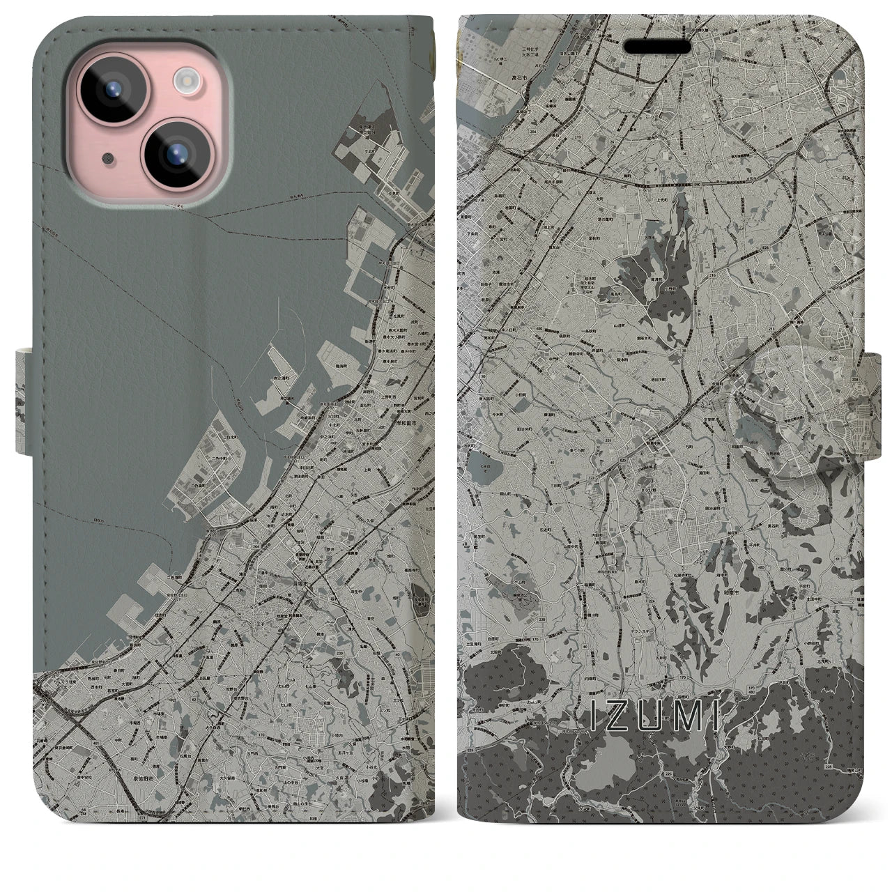 【和泉(大阪府)】地図柄iPhoneケース(手帳タイプ)