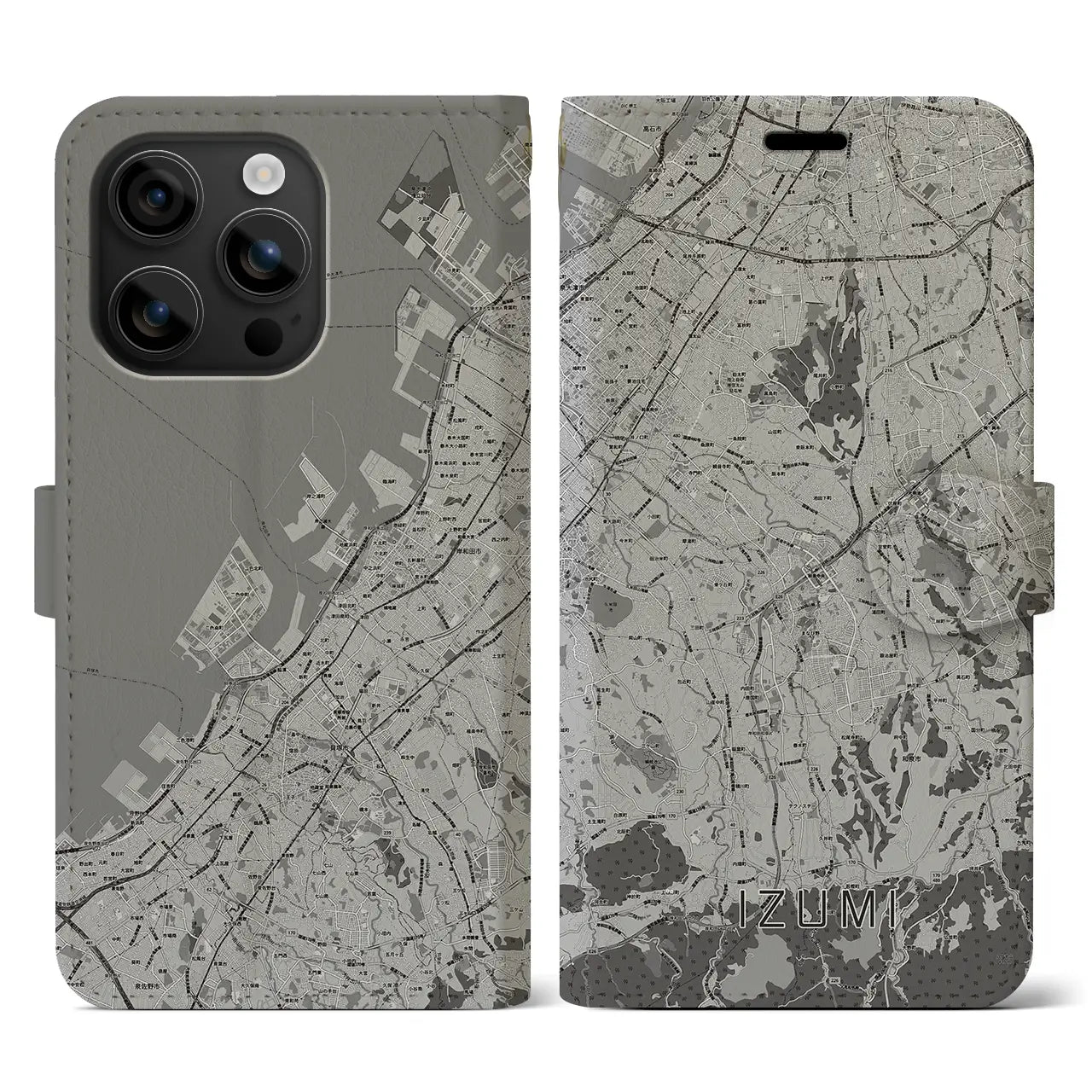 【和泉(大阪府)】地図柄iPhoneケース(手帳タイプ)モノトーン・iPhone 16 用