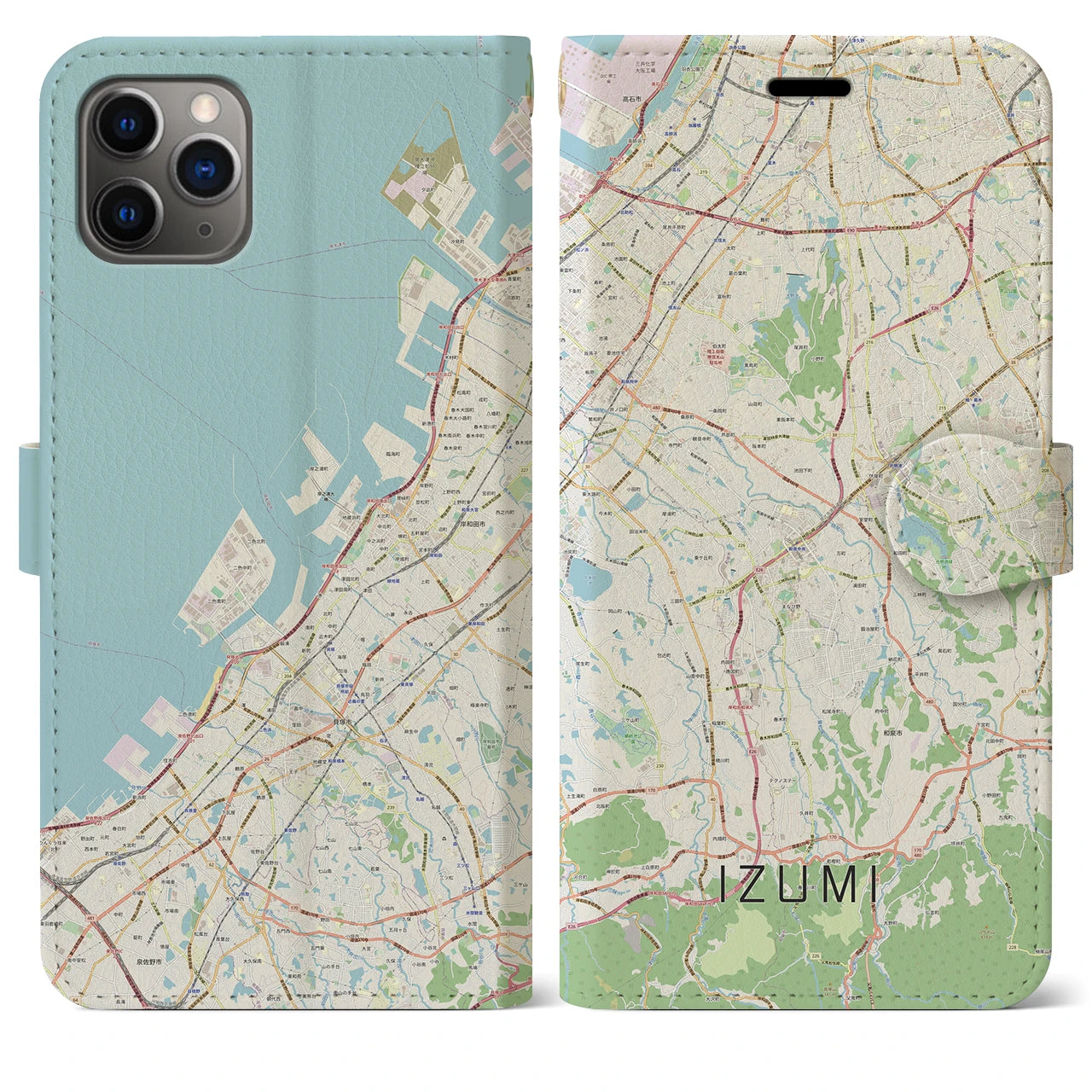 【和泉(大阪府)】地図柄iPhoneケース(手帳タイプ)ナチュラル・iPhone 11 Pro Max 用