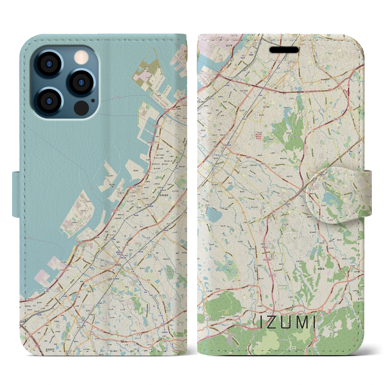【和泉(大阪府)】地図柄iPhoneケース(手帳タイプ)ナチュラル・iPhone 12 / 12 Pro 用