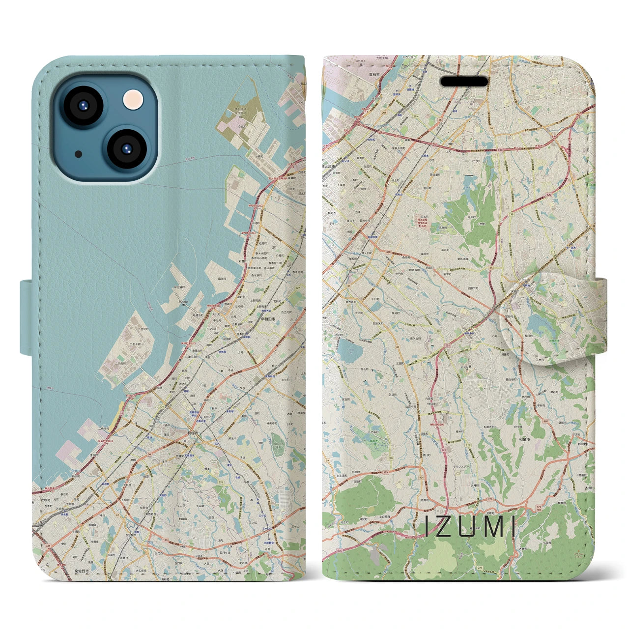 【和泉(大阪府)】地図柄iPhoneケース(手帳タイプ)ナチュラル・iPhone 13 用