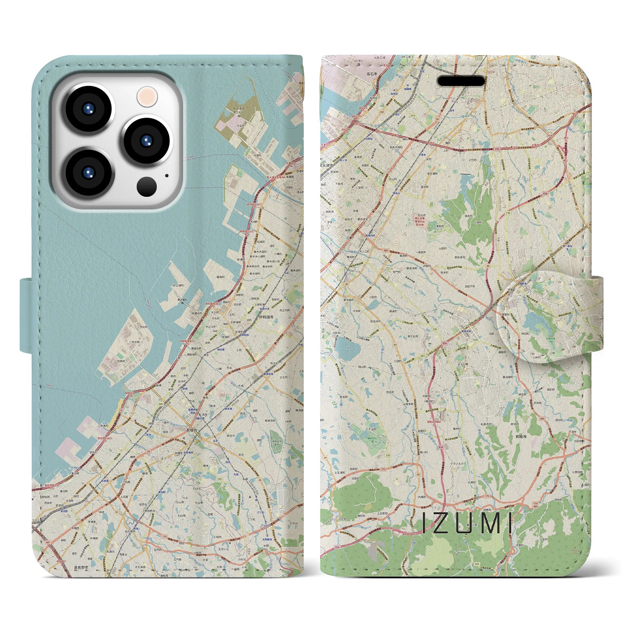 【和泉(大阪府)】地図柄iPhoneケース(手帳タイプ)ナチュラル・iPhone 13 Pro 用