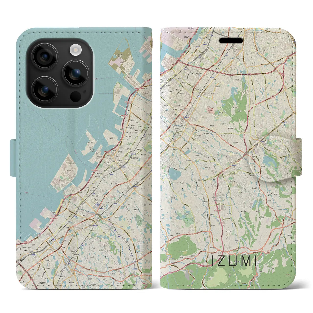 【和泉(大阪府)】地図柄iPhoneケース(手帳タイプ)ナチュラル・iPhone 16 用
