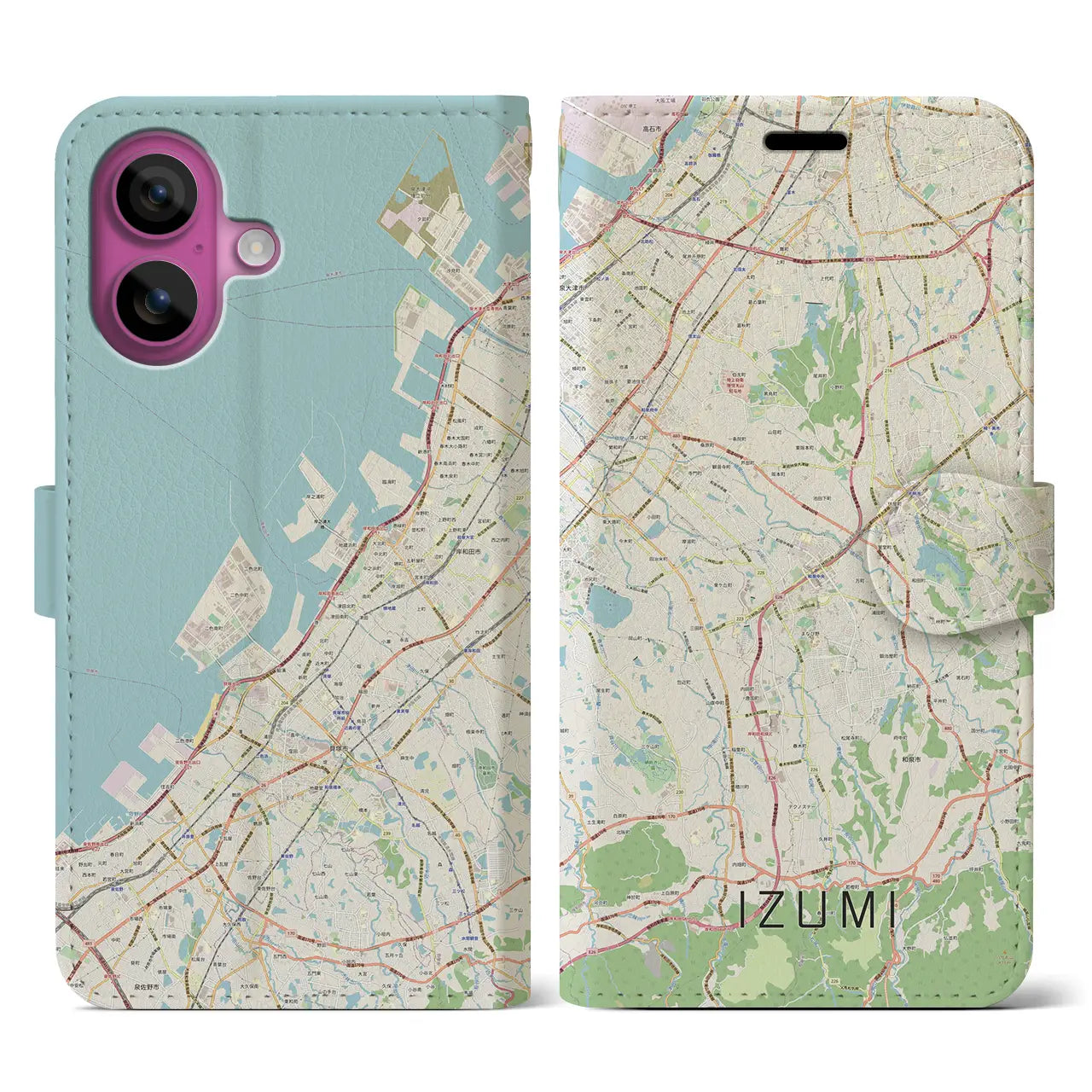 【和泉(大阪府)】地図柄iPhoneケース(手帳タイプ)ナチュラル・iPhone 16 Pro 用