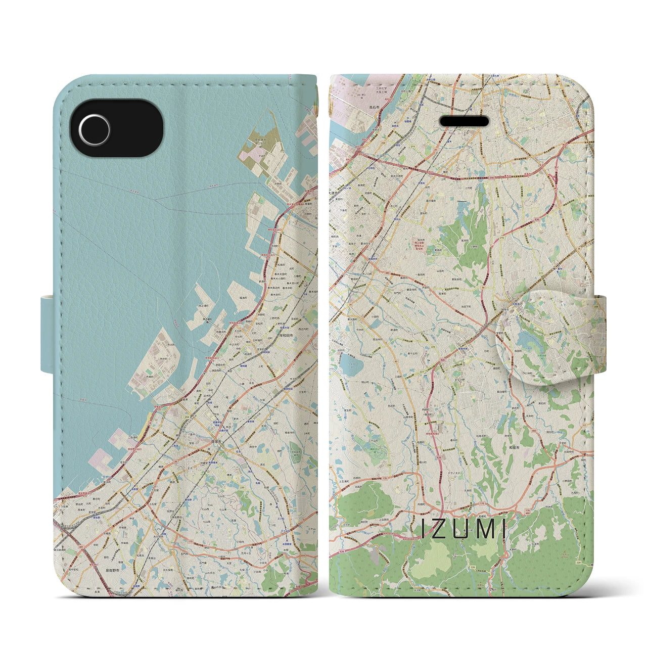 【和泉(大阪府)】地図柄iPhoneケース(手帳タイプ)ナチュラル・iPhone SE(第3 / 第2世代) / 8 / 7 / 6s / 6 用