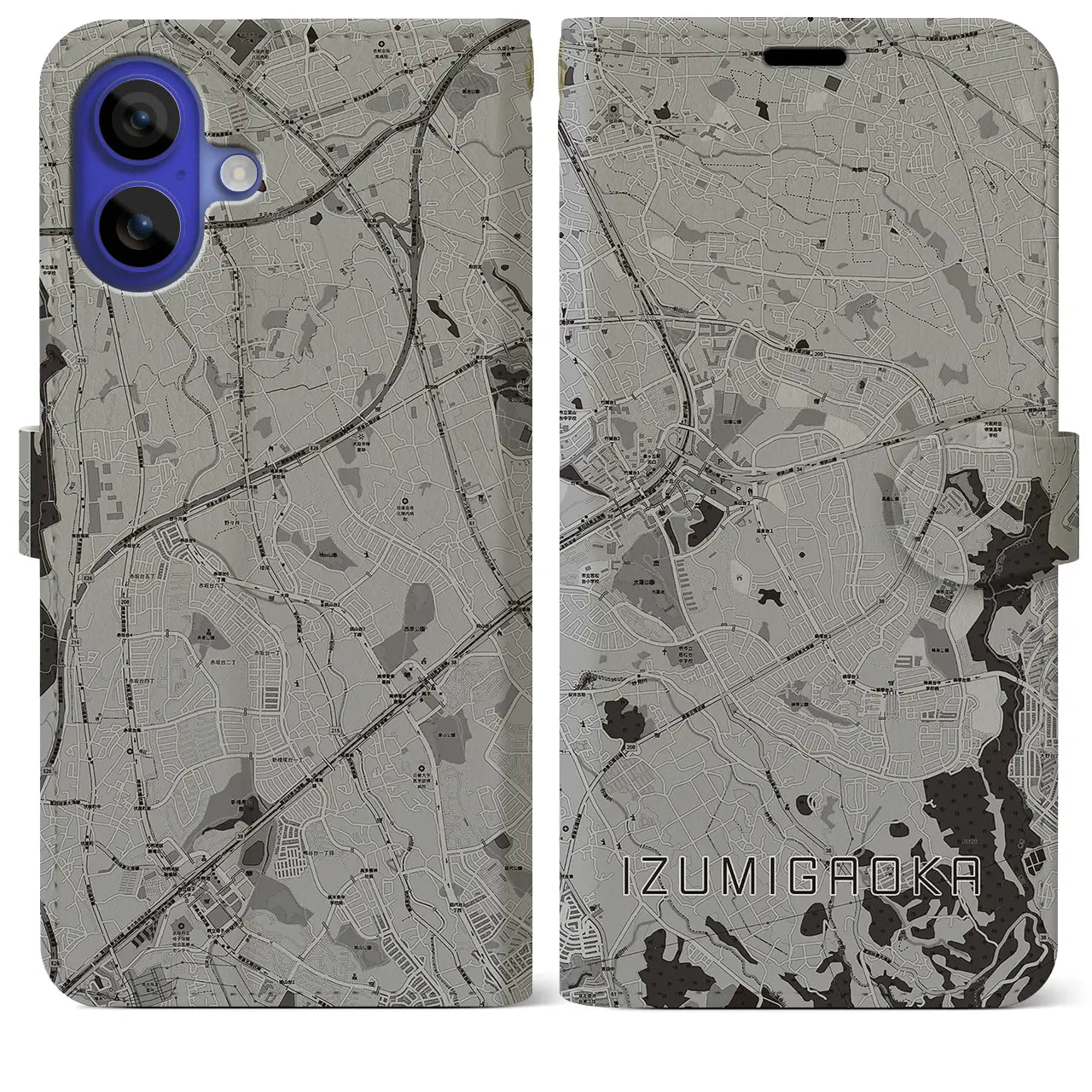 【泉ケ丘(大阪府)】地図柄iPhoneケース(手帳タイプ)モノトーン・iPhone 16 Pro Max 用