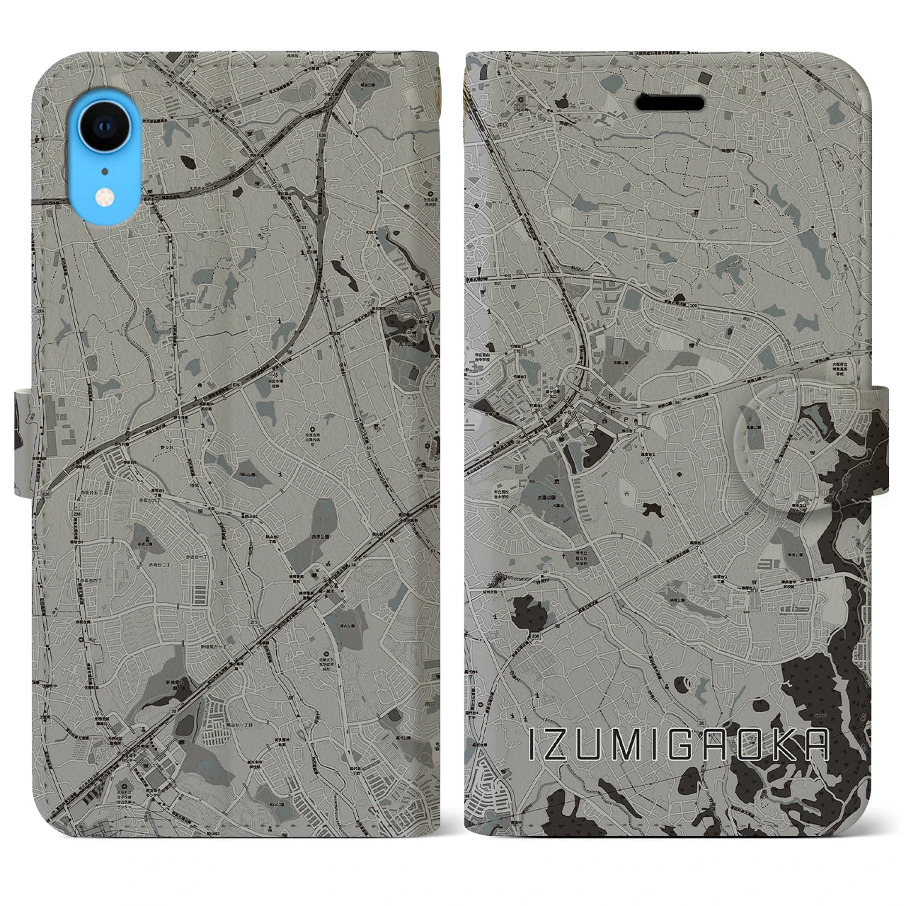 【泉ケ丘(大阪府)】地図柄iPhoneケース(手帳タイプ)モノトーン・iPhone XR 用