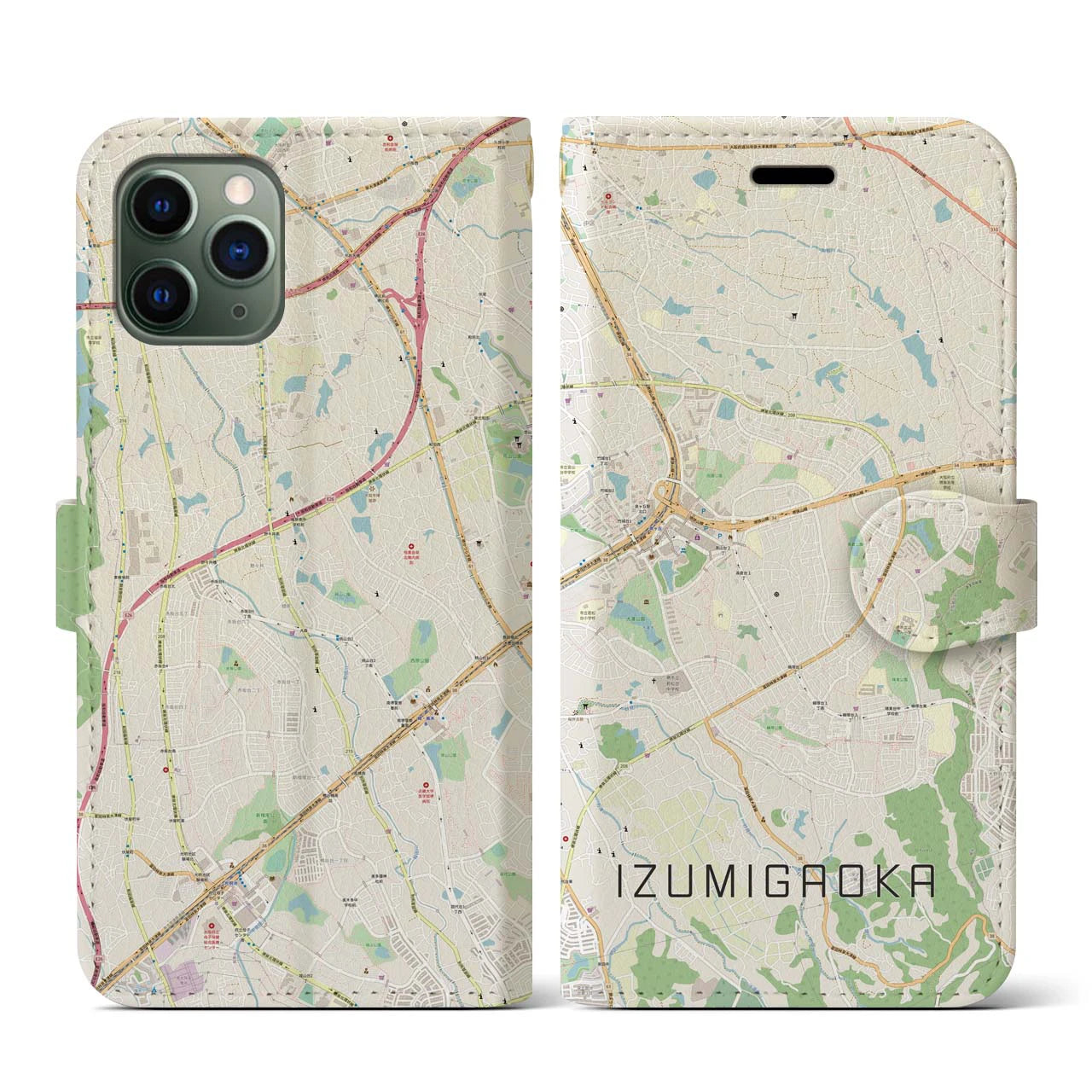 【泉ケ丘(大阪府)】地図柄iPhoneケース(手帳タイプ)ナチュラル・iPhone 11 Pro 用