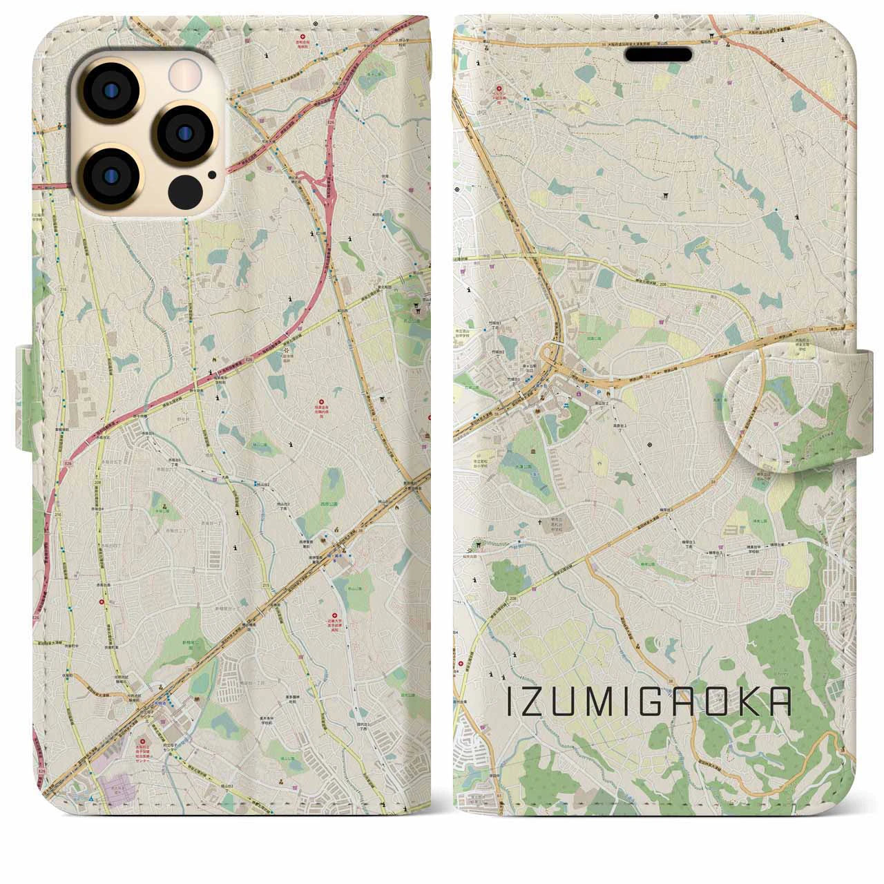 【泉ケ丘(大阪府)】地図柄iPhoneケース(手帳タイプ)ナチュラル・iPhone 12 Pro Max 用