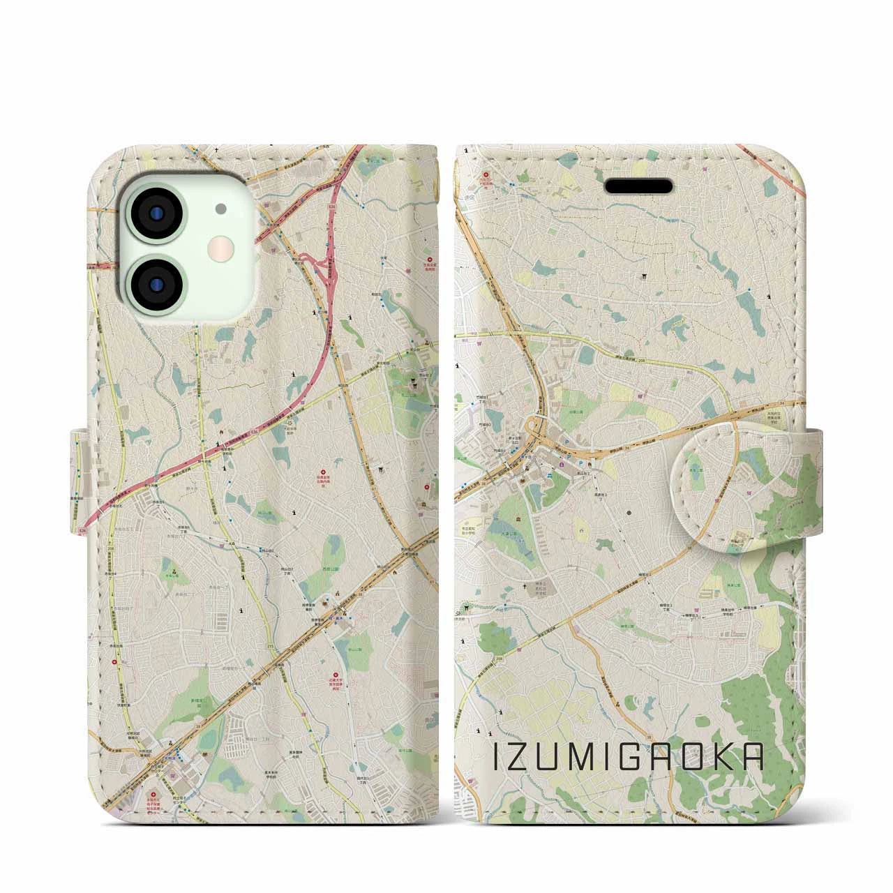 【泉ケ丘(大阪府)】地図柄iPhoneケース(手帳タイプ)ナチュラル・iPhone 12 mini 用
