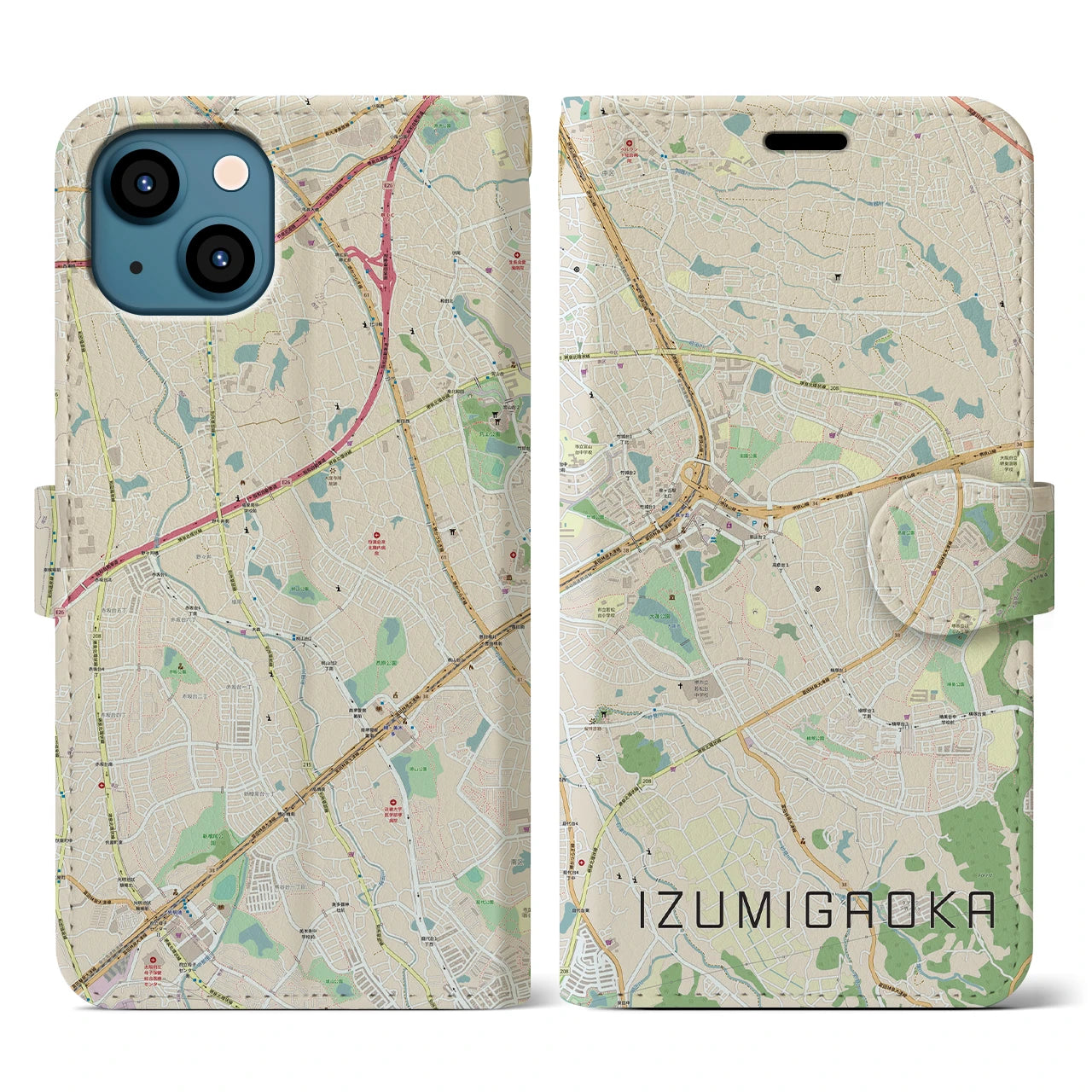 【泉ケ丘(大阪府)】地図柄iPhoneケース(手帳タイプ)ナチュラル・iPhone 13 用