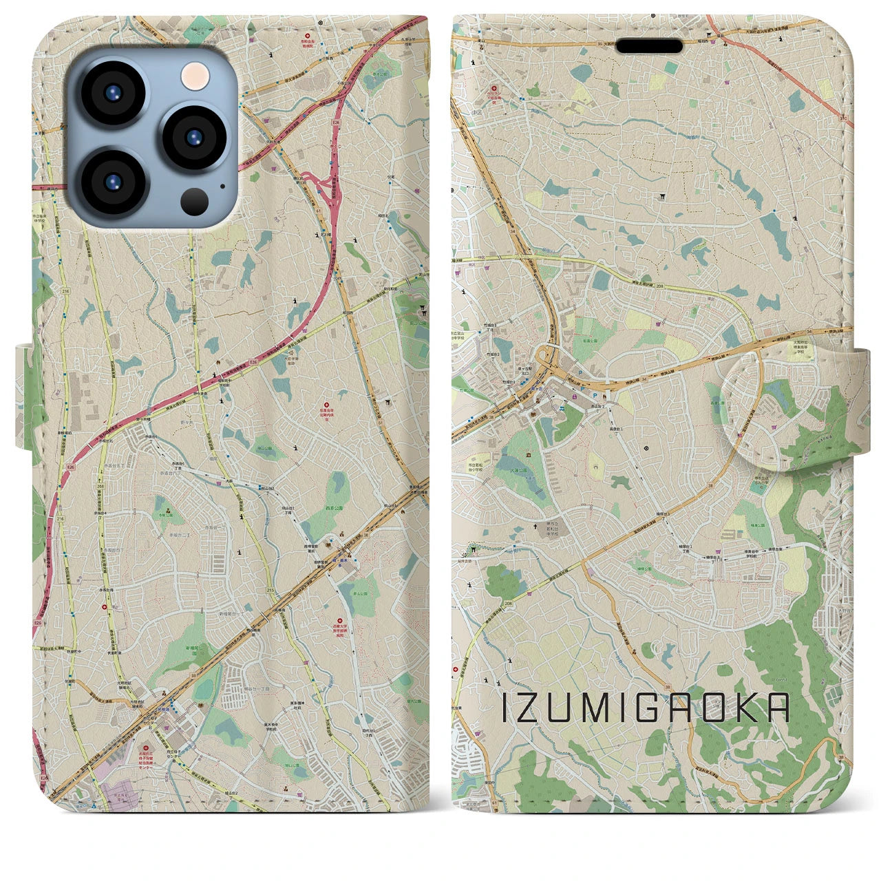 【泉ケ丘(大阪府)】地図柄iPhoneケース(手帳タイプ)ナチュラル・iPhone 13 Pro Max 用