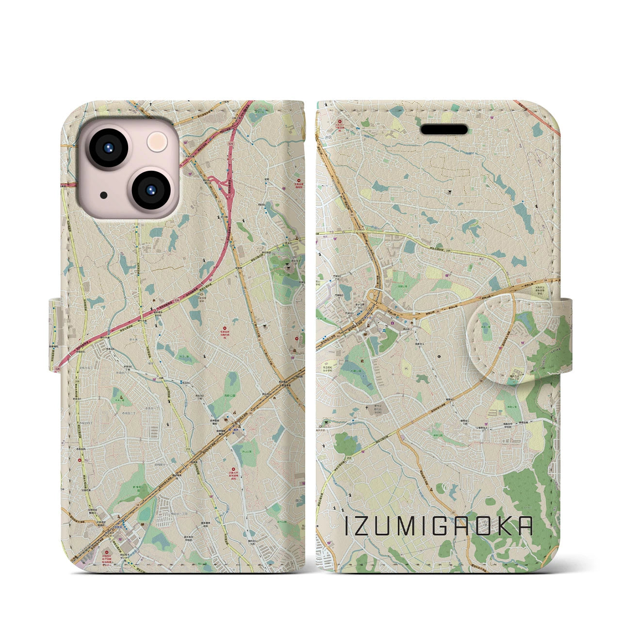 【泉ケ丘(大阪府)】地図柄iPhoneケース(手帳タイプ)ナチュラル・iPhone 13 mini 用