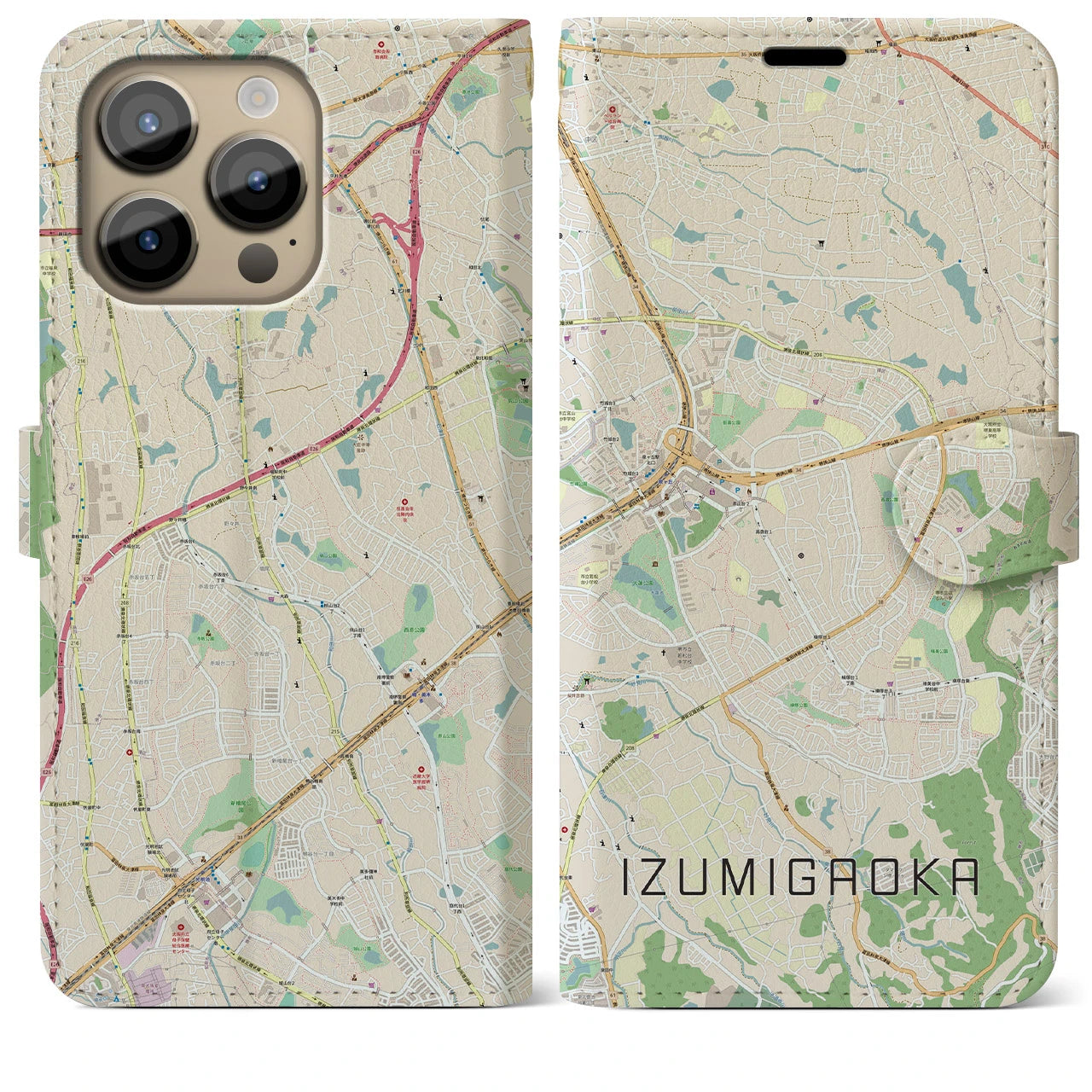 【泉ケ丘(大阪府)】地図柄iPhoneケース(手帳タイプ)ナチュラル・iPhone 14 Pro Max 用
