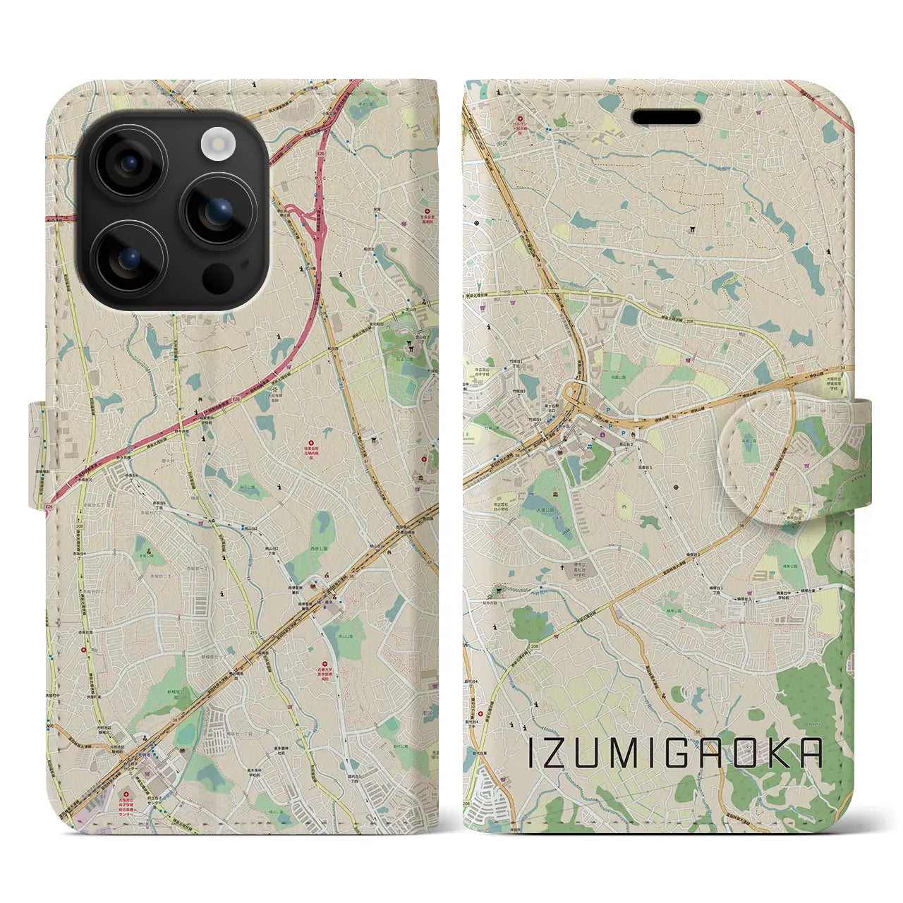【泉ケ丘(大阪府)】地図柄iPhoneケース(手帳タイプ)ナチュラル・iPhone 16 用