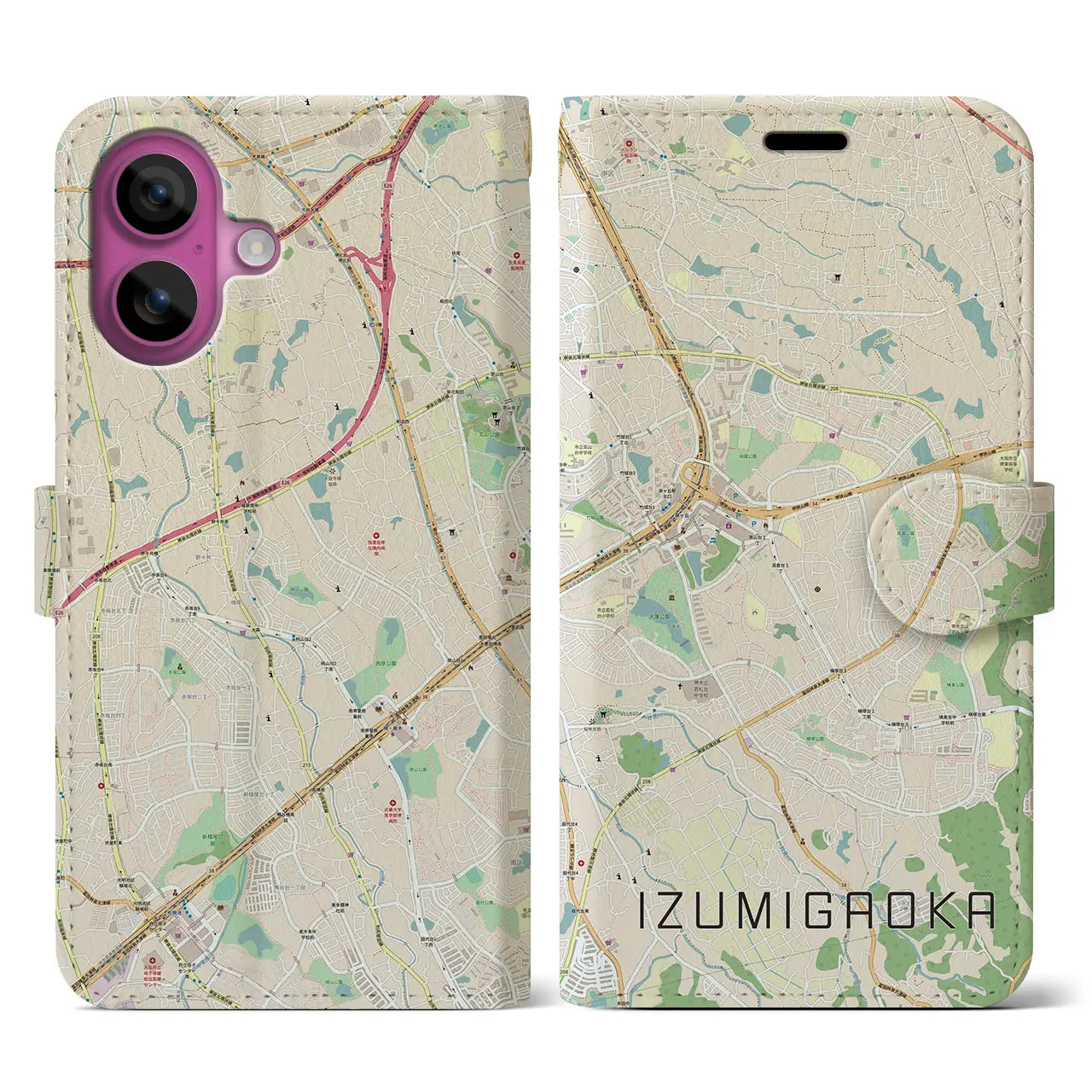 【泉ケ丘(大阪府)】地図柄iPhoneケース(手帳タイプ)ナチュラル・iPhone 16 Pro 用
