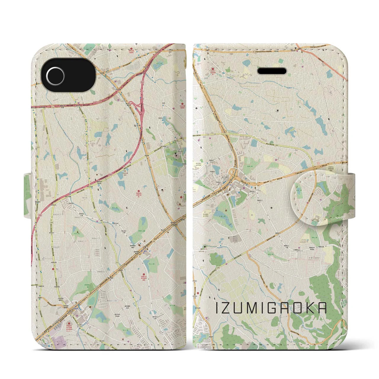 【泉ケ丘(大阪府)】地図柄iPhoneケース(手帳タイプ)ナチュラル・iPhone SE(第3 / 第2世代) / 8 / 7 / 6s / 6 用