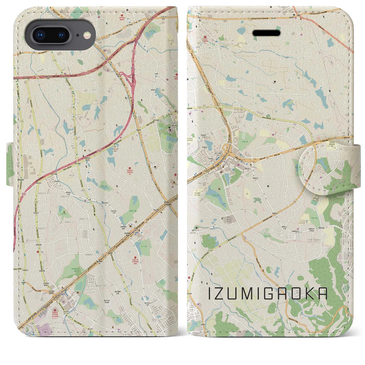 【泉ケ丘(大阪府)】地図柄iPhoneケース(手帳タイプ)ナチュラル・iPhone 8Plus /7Plus / 6sPlus / 6Plus 用