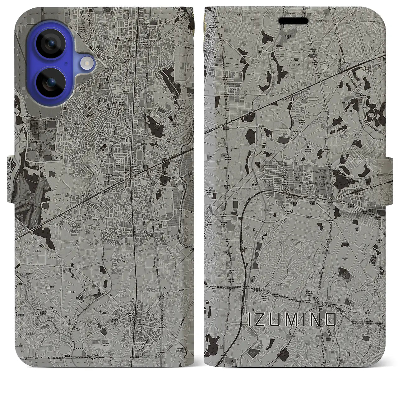 【いずみ野(神奈川県)】地図柄iPhoneケース(手帳タイプ)モノトーン・iPhone 16 Pro Max 用