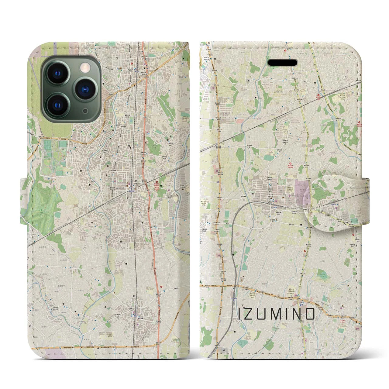 【いずみ野(神奈川県)】地図柄iPhoneケース(手帳タイプ)ナチュラル・iPhone 11 Pro 用