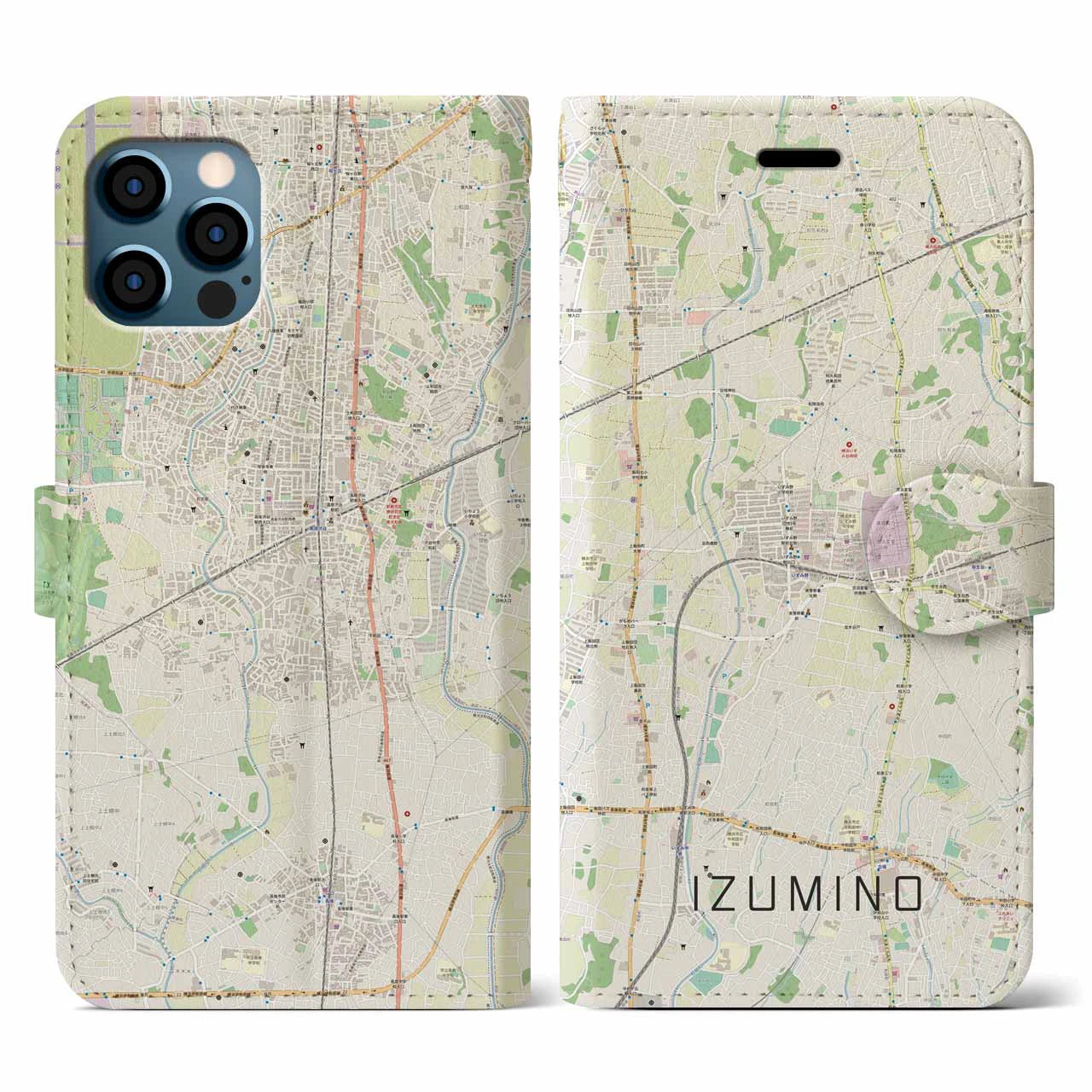【いずみ野(神奈川県)】地図柄iPhoneケース(手帳タイプ)ナチュラル・iPhone 12 / 12 Pro 用