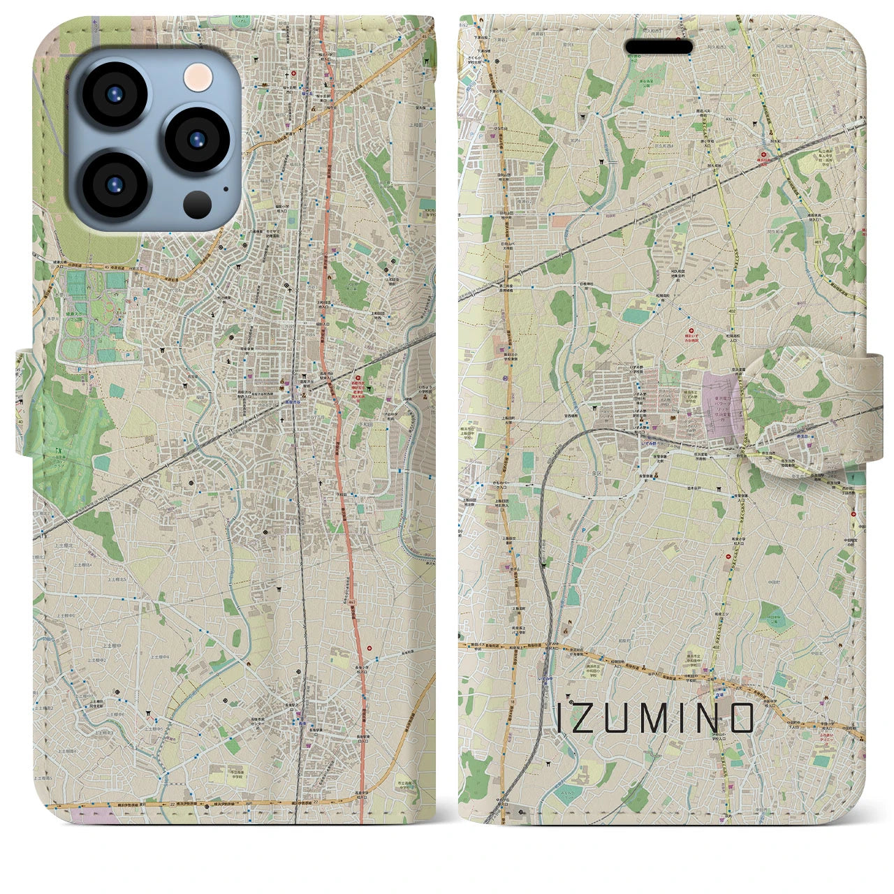 【いずみ野(神奈川県)】地図柄iPhoneケース(手帳タイプ)ナチュラル・iPhone 13 Pro Max 用