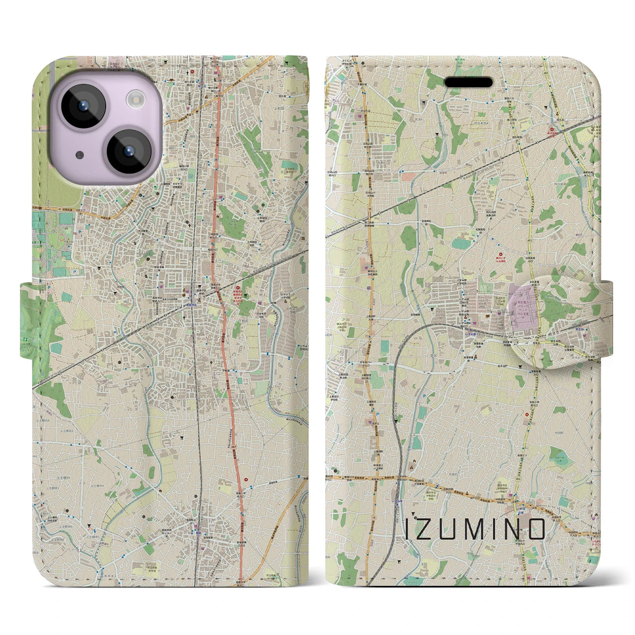 【いずみ野(神奈川県)】地図柄iPhoneケース(手帳タイプ)ナチュラル・iPhone 14 用