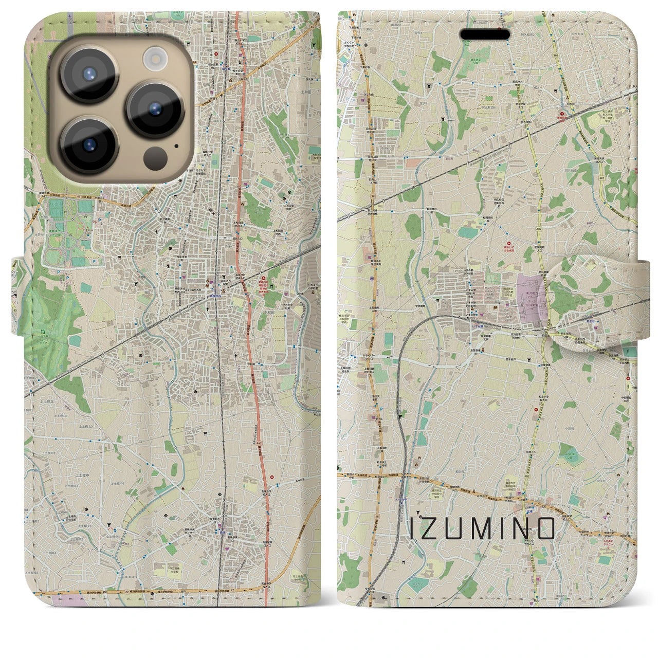 【いずみ野(神奈川県)】地図柄iPhoneケース(手帳タイプ)ナチュラル・iPhone 14 Pro Max 用