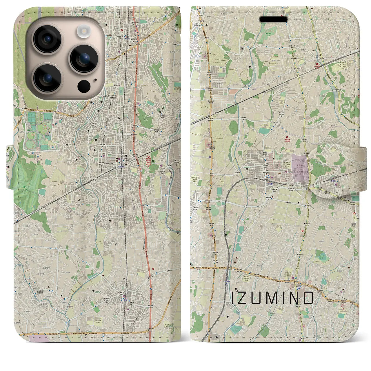 【いずみ野(神奈川県)】地図柄iPhoneケース(手帳タイプ)ナチュラル・iPhone 16 Plus 用