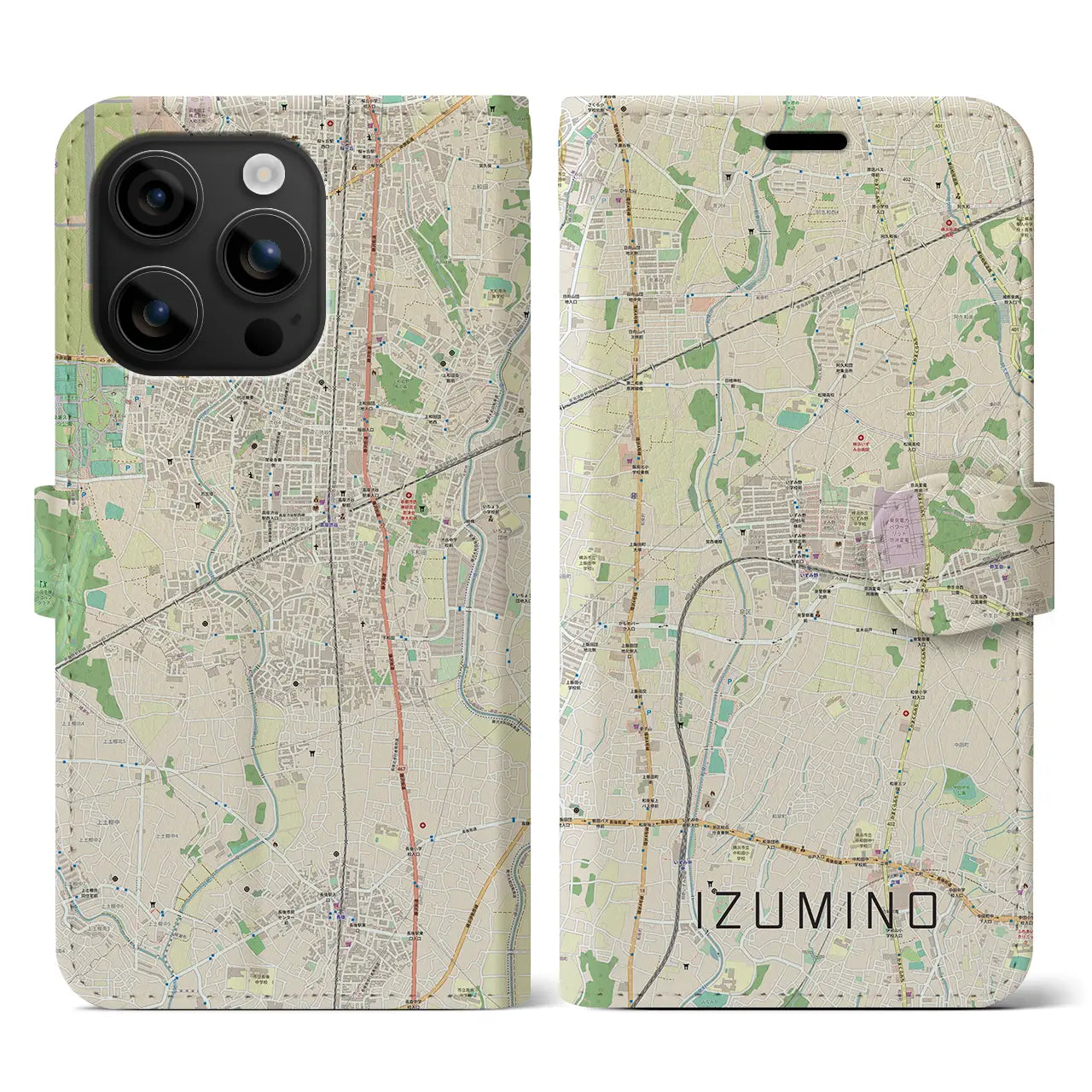 【いずみ野(神奈川県)】地図柄iPhoneケース(手帳タイプ)ナチュラル・iPhone 16 用