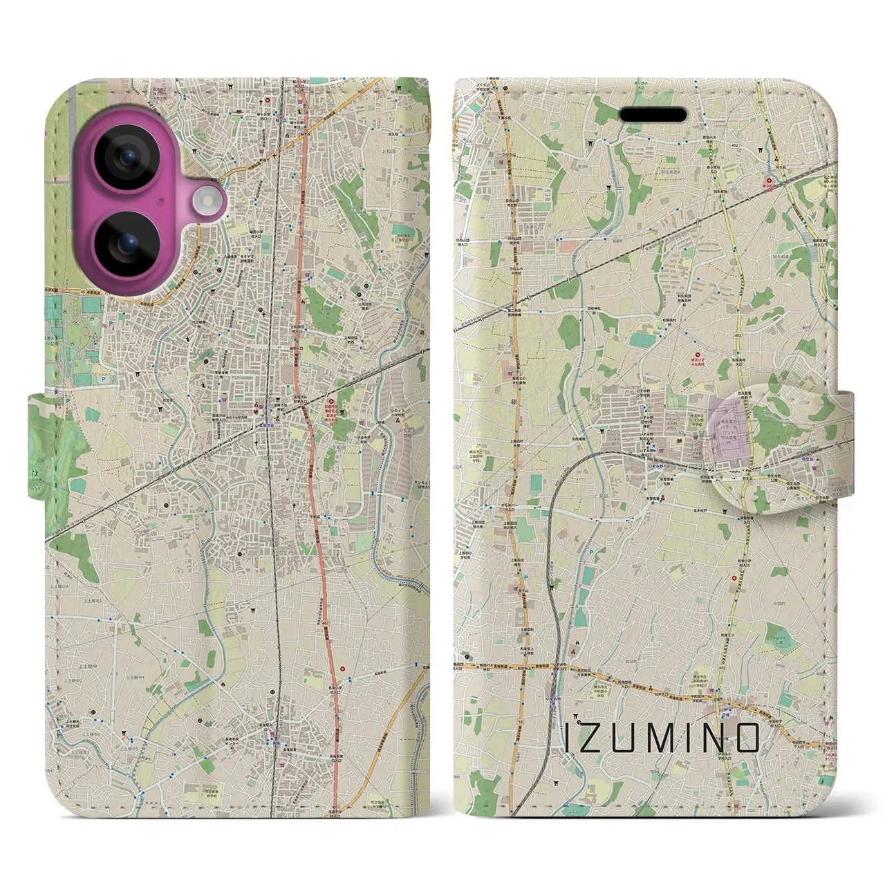 【いずみ野(神奈川県)】地図柄iPhoneケース(手帳タイプ)ナチュラル・iPhone 16 Pro 用