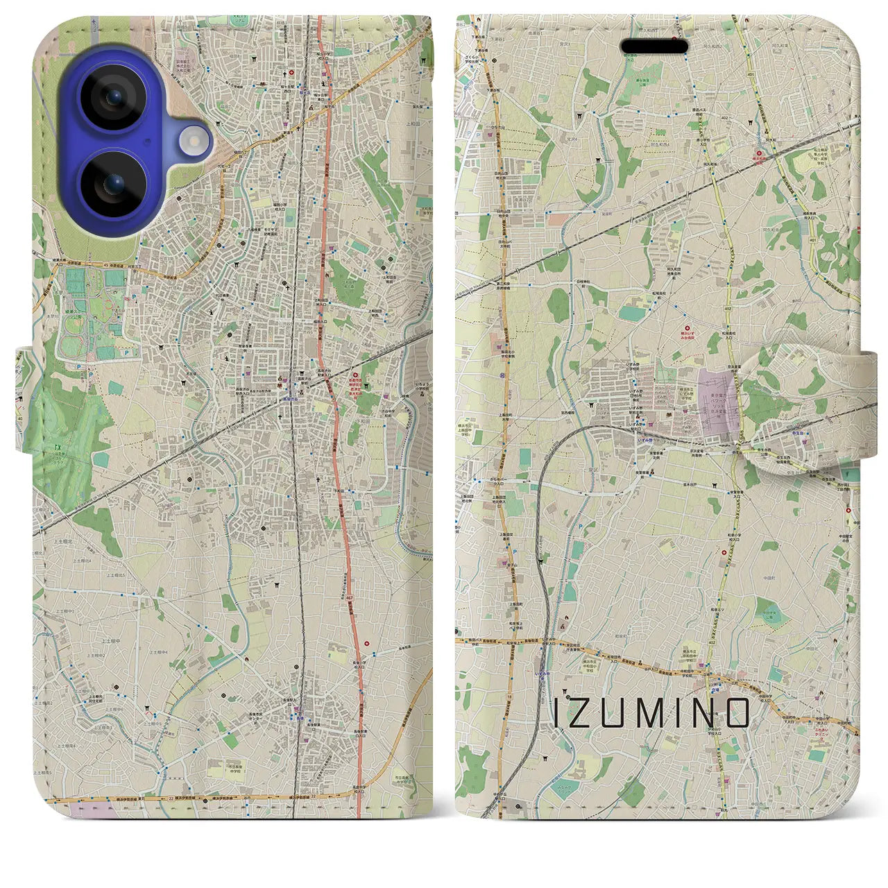 【いずみ野(神奈川県)】地図柄iPhoneケース(手帳タイプ)ナチュラル・iPhone 16 Pro Max 用